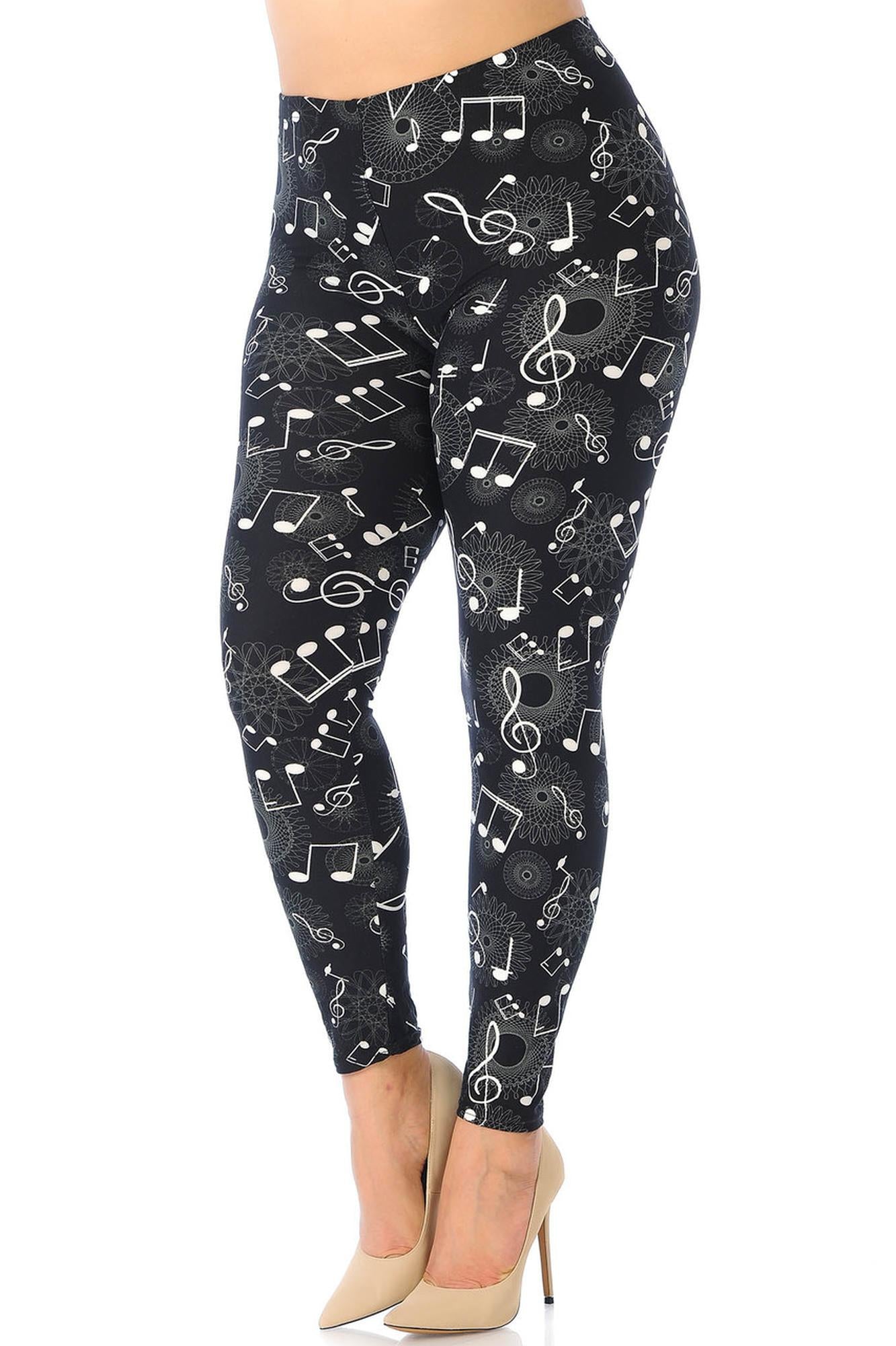 Brushed Musical Note Geometry Plus Size Leggings - 3X - 5X