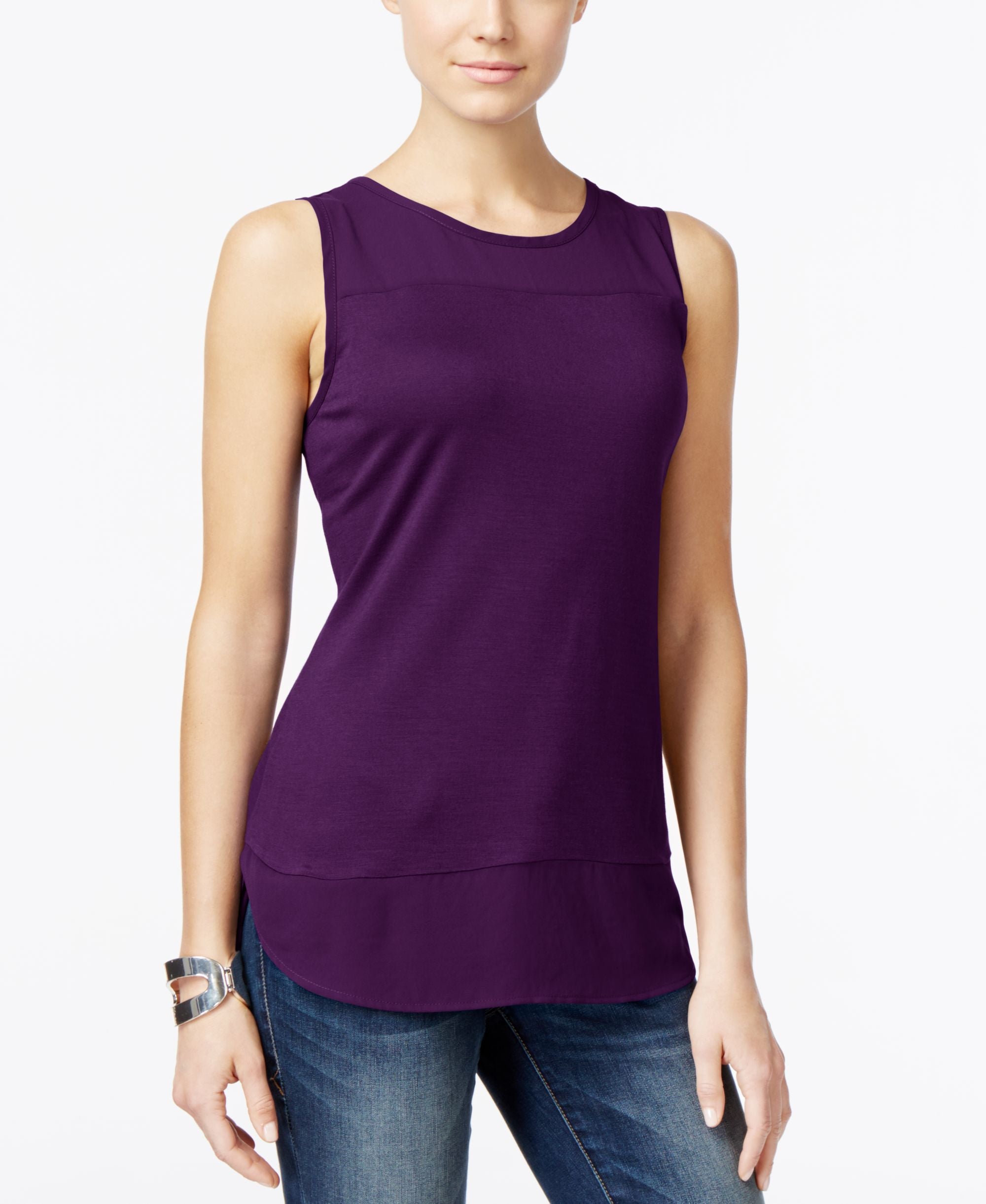 Inc Purple Jewel Neck Sleeveless Casual Top