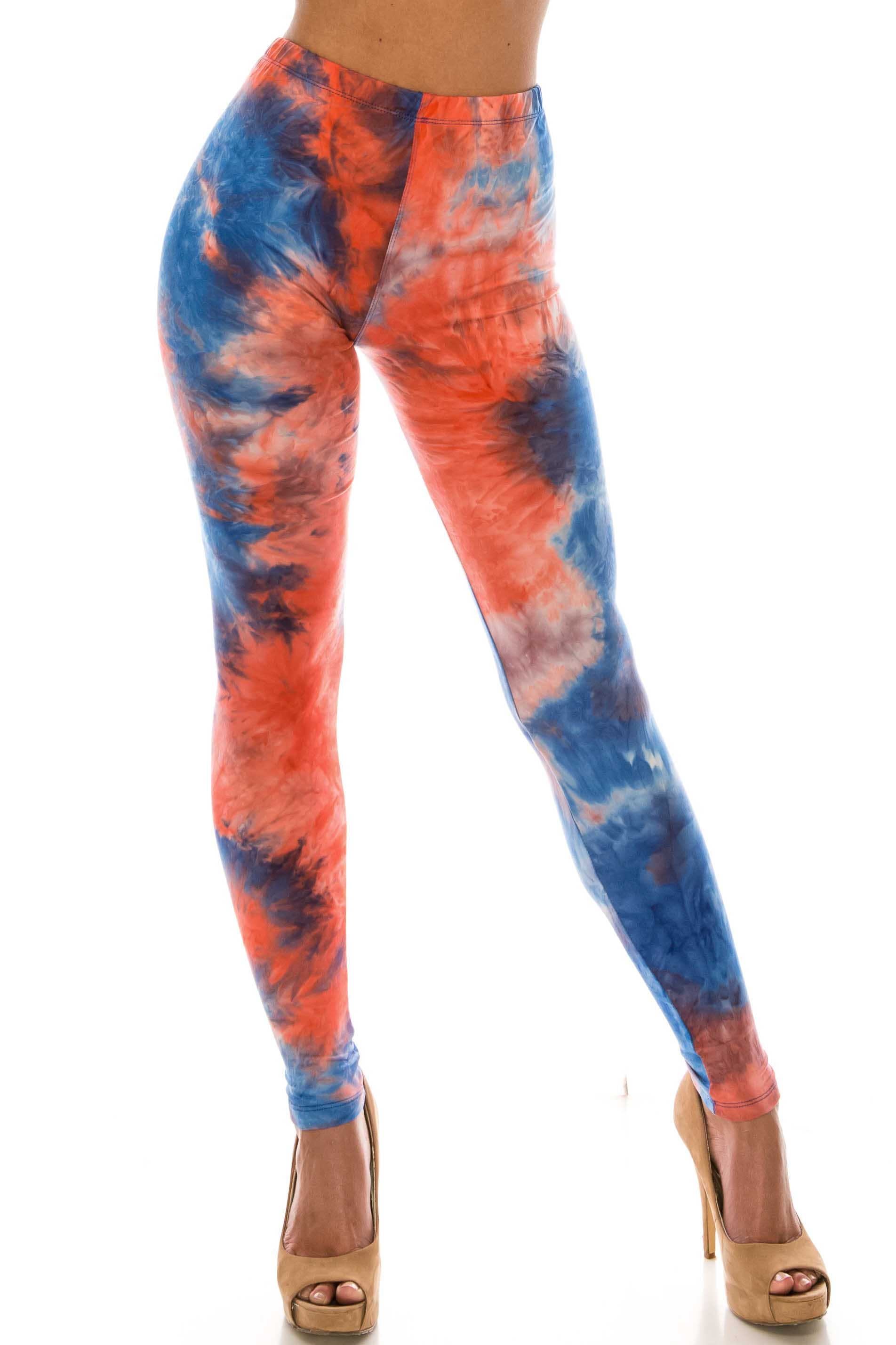Buttery Soft Red and Blue Tie Dye Extra Plus Size Leggings - 3X-5X (XPlus One Size,Blue)