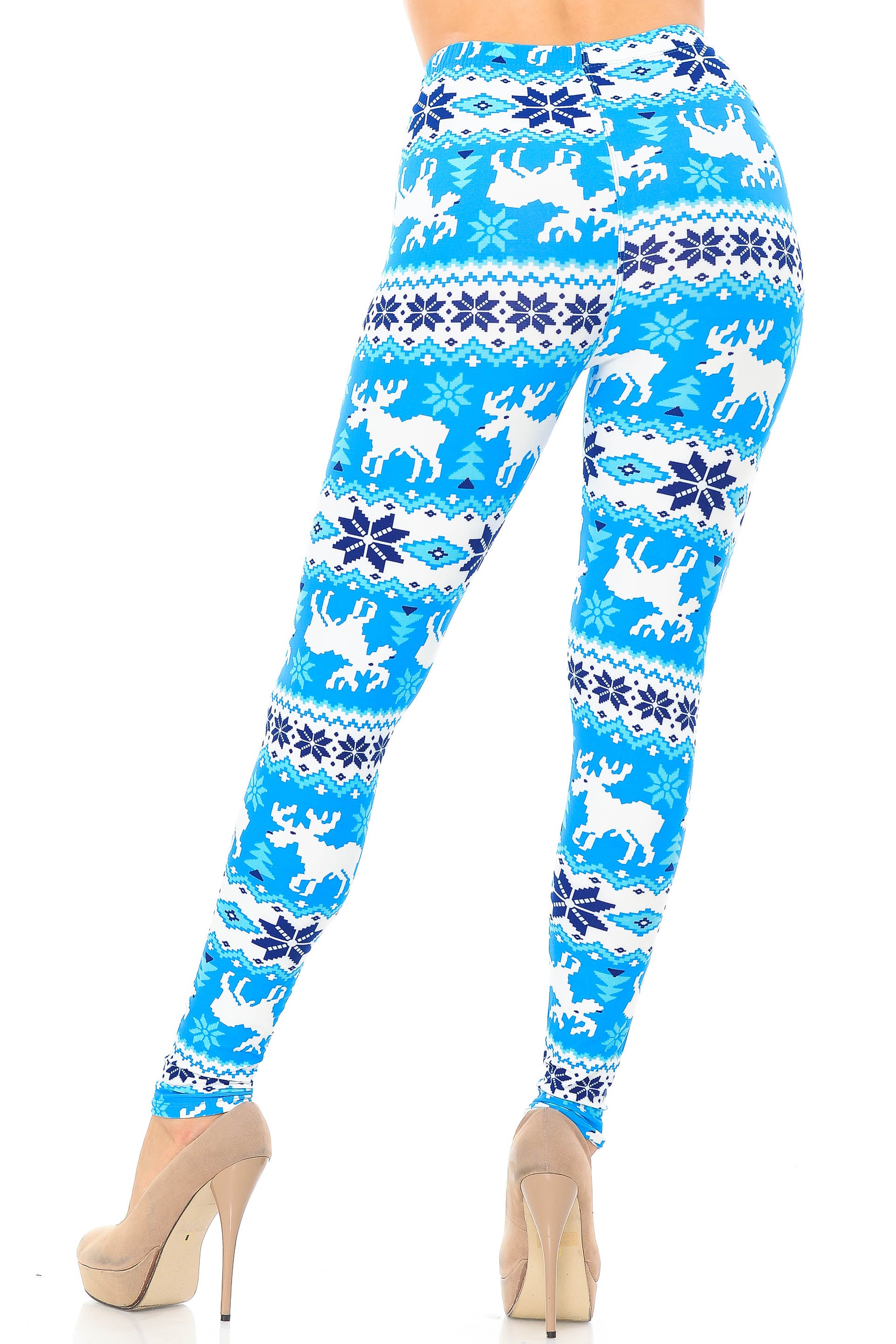 Buttery Soft Icy Blue Christmas Reindeer Leggings (One Size Regular,Blue)