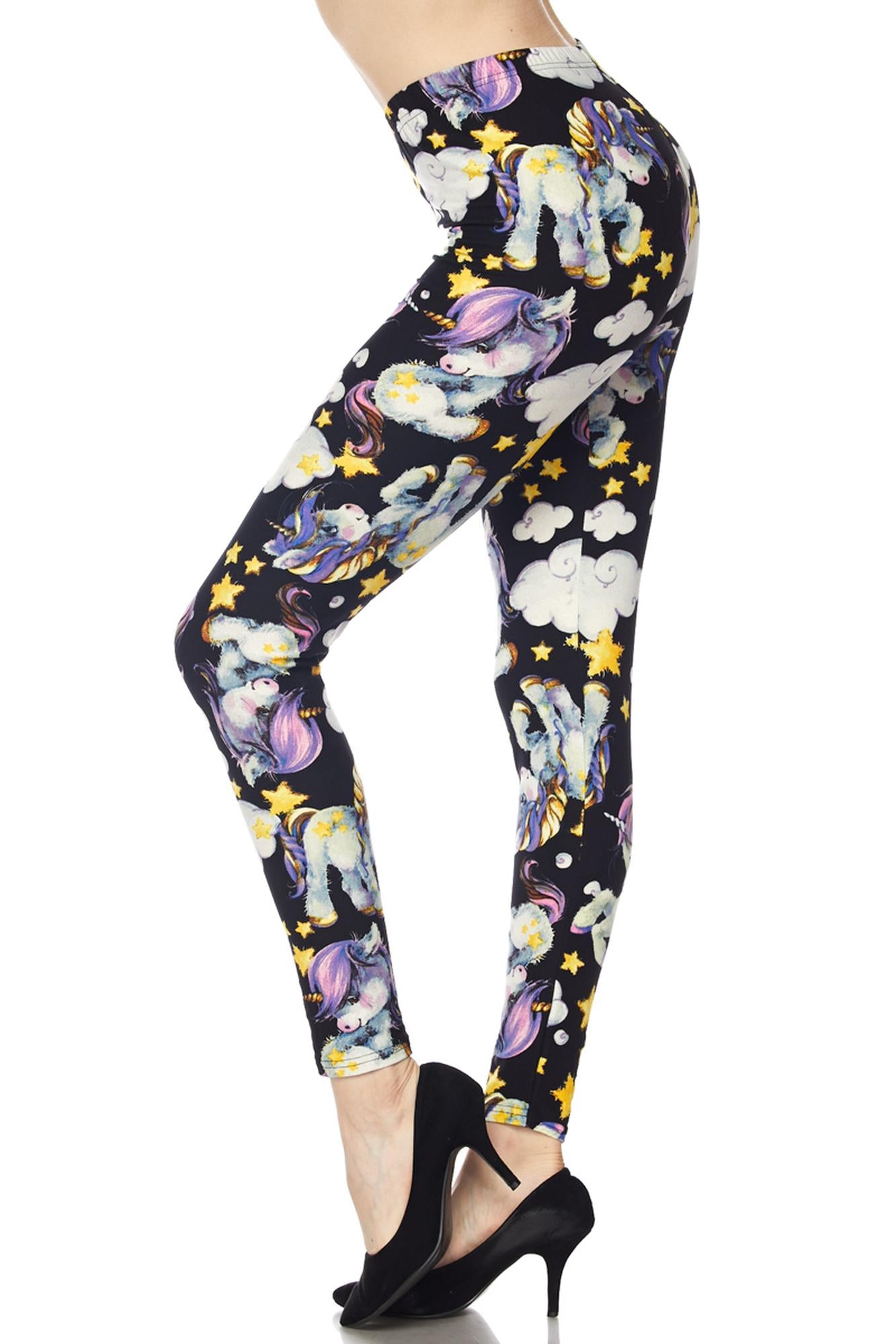 Buttery Soft Cutie Pie Baby Unicorn Leggings (One Size Regular,Black)