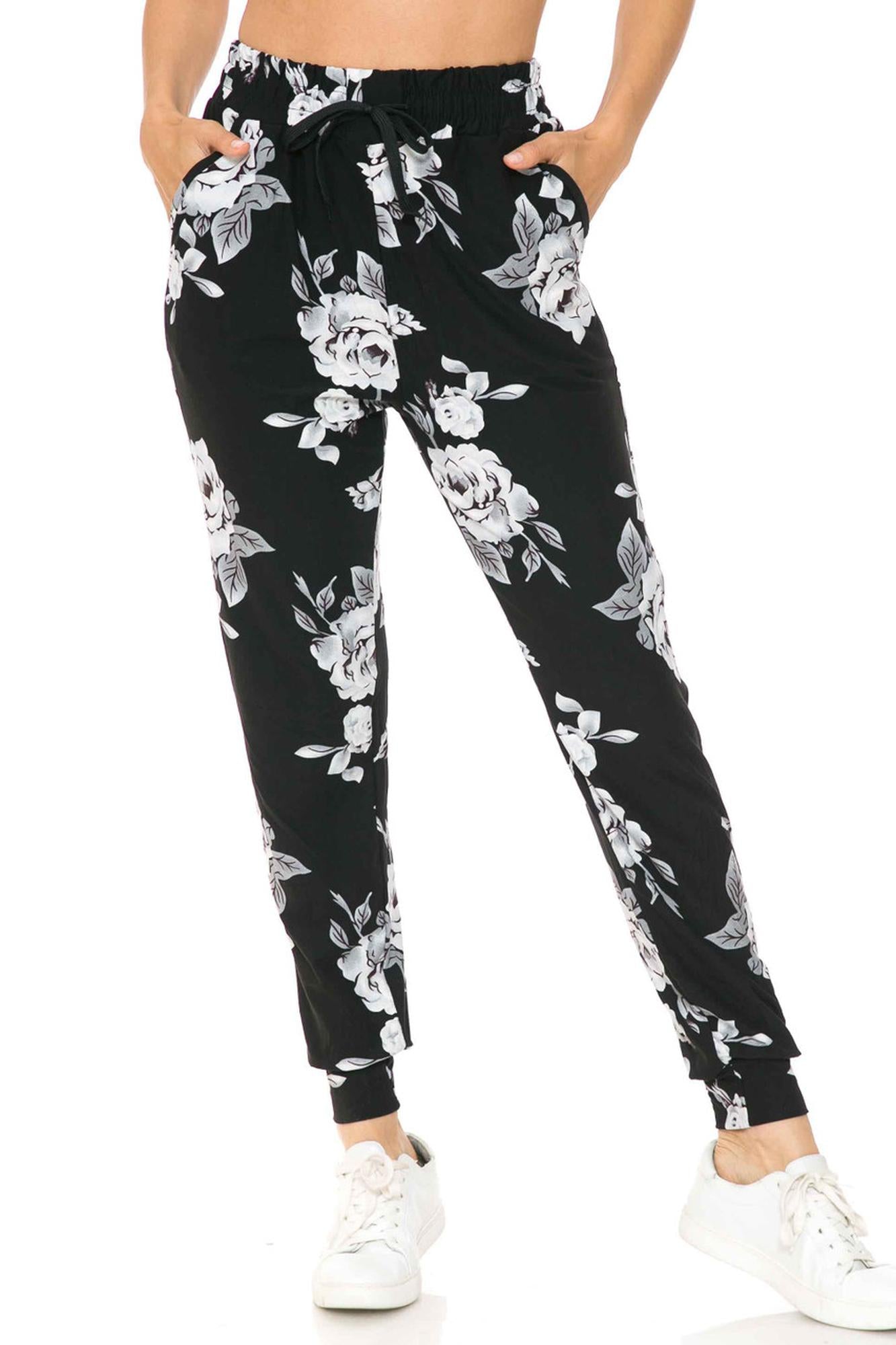 Buttery Smooth Jumbo White Rose Joggers