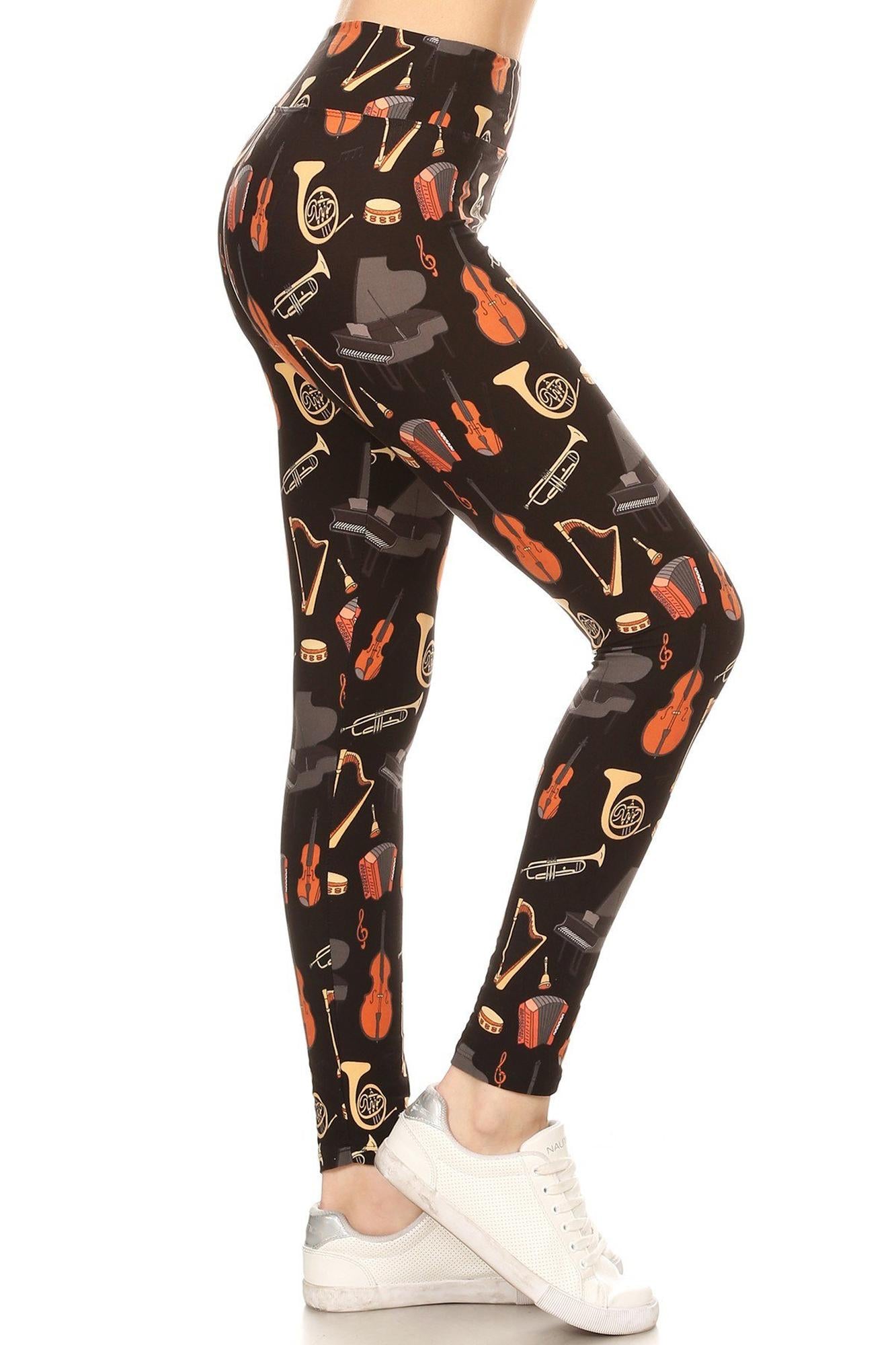 Buttery Soft Musical Instrument High Waisted Plus Size Leggings (One Size Plus,Black)