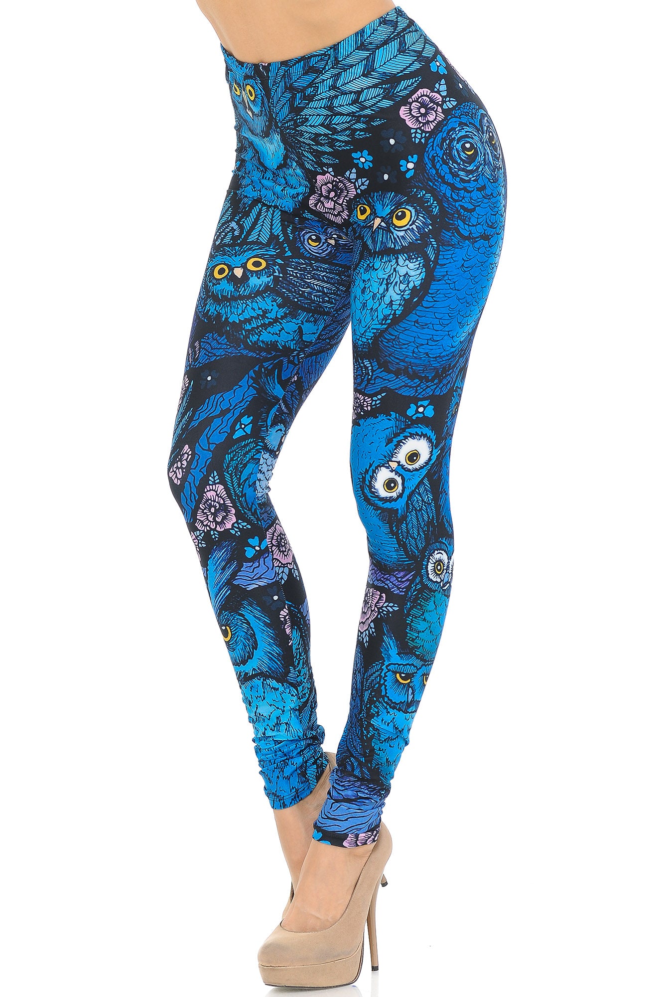 Creamy Soft Blue Owl Collage Extra Small Leggings - USA Fashion (XSmall One Size,Blue)