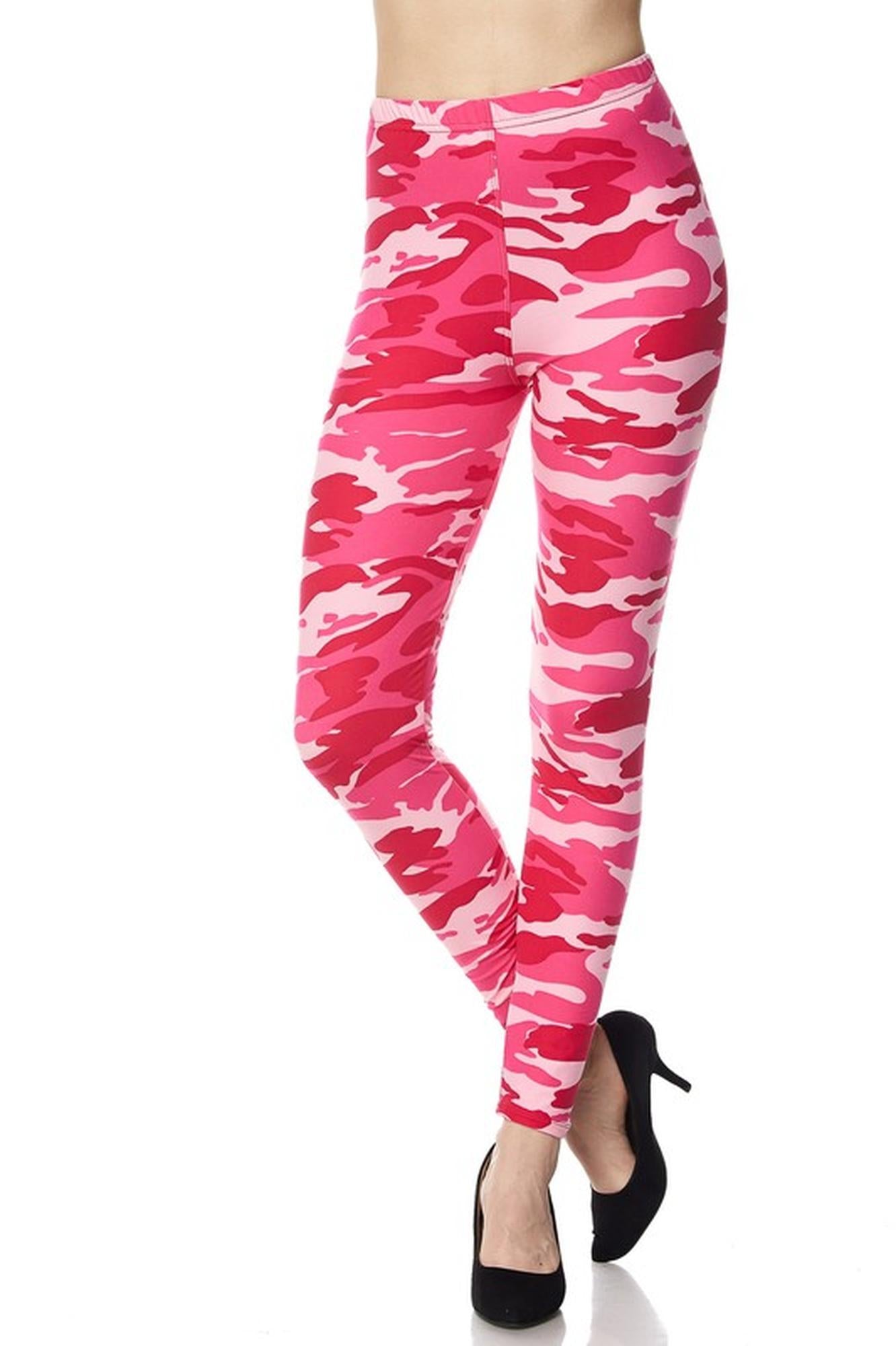 Buttery Soft Pink Camouflage Leggings (One Size Regular,Pink)