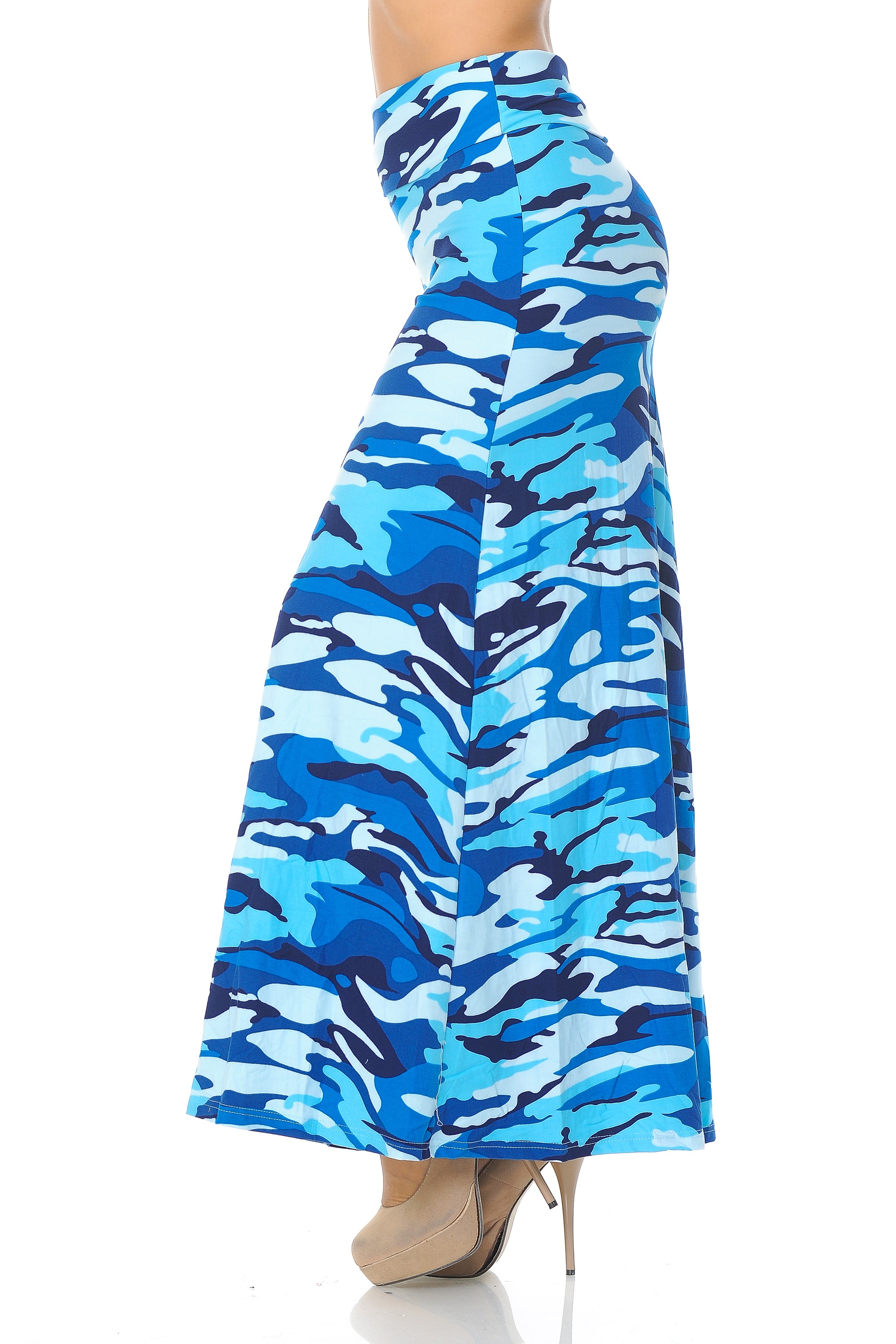 Buttery Soft Blue Camouflage Maxi Skirt (One Size Regular,Blue)