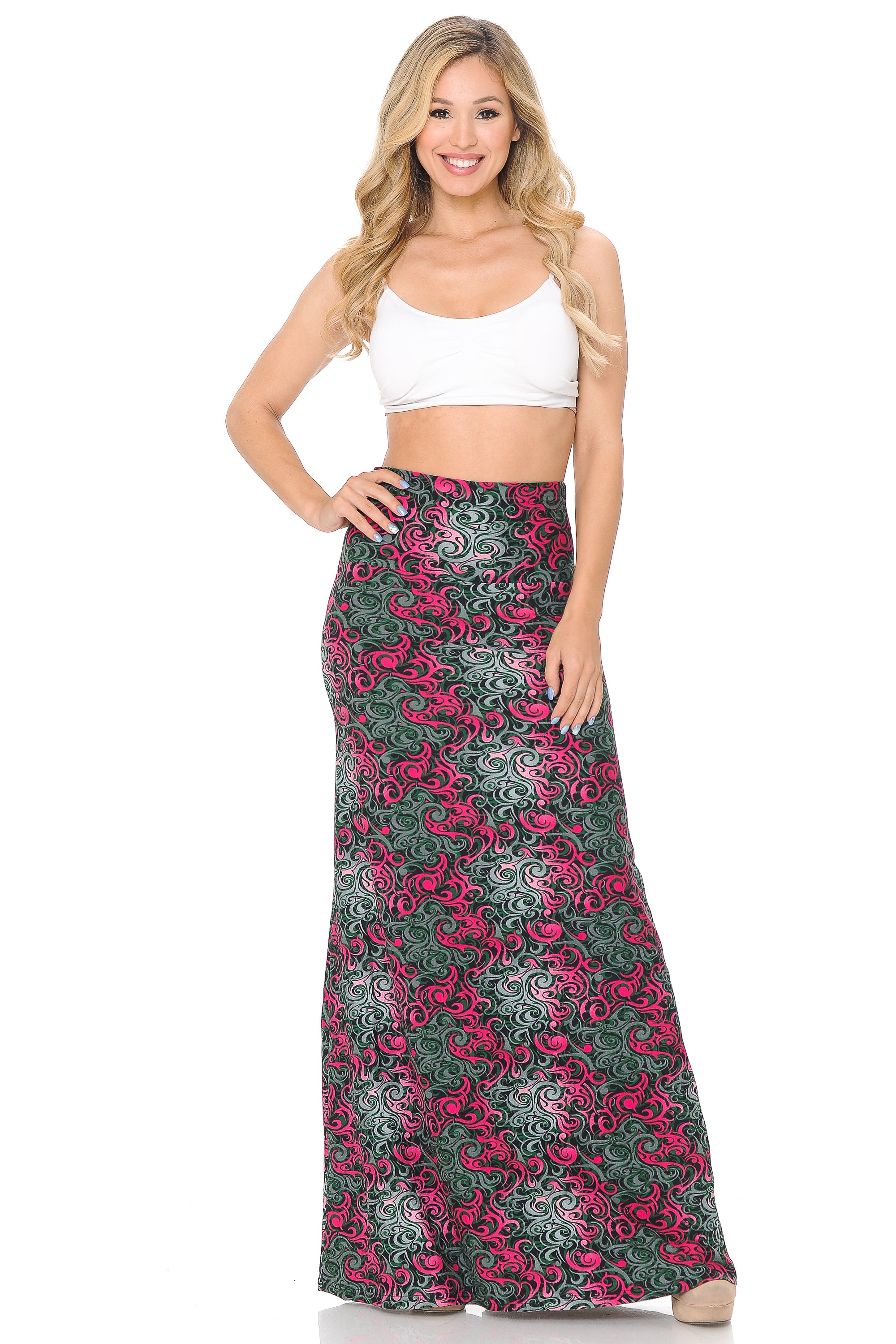 Buttery Soft Fuchsia Tangled Swirl Maxi Skirt (One Size Regular,Fuchsia)