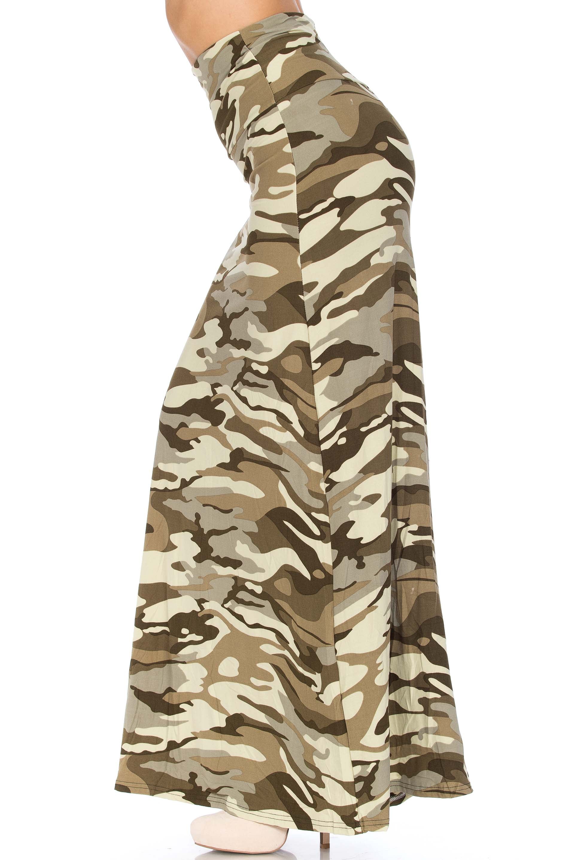 Buttery Soft Light Olive Camouflage Maxi Skirt (One Size Regular,Olive)