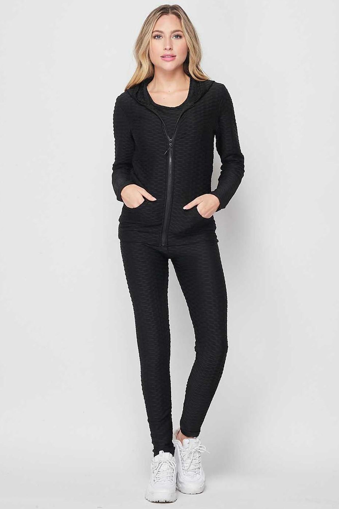 3 Piece Scrunch Butt Leggings Tank Top and Hooded Jacket Set
