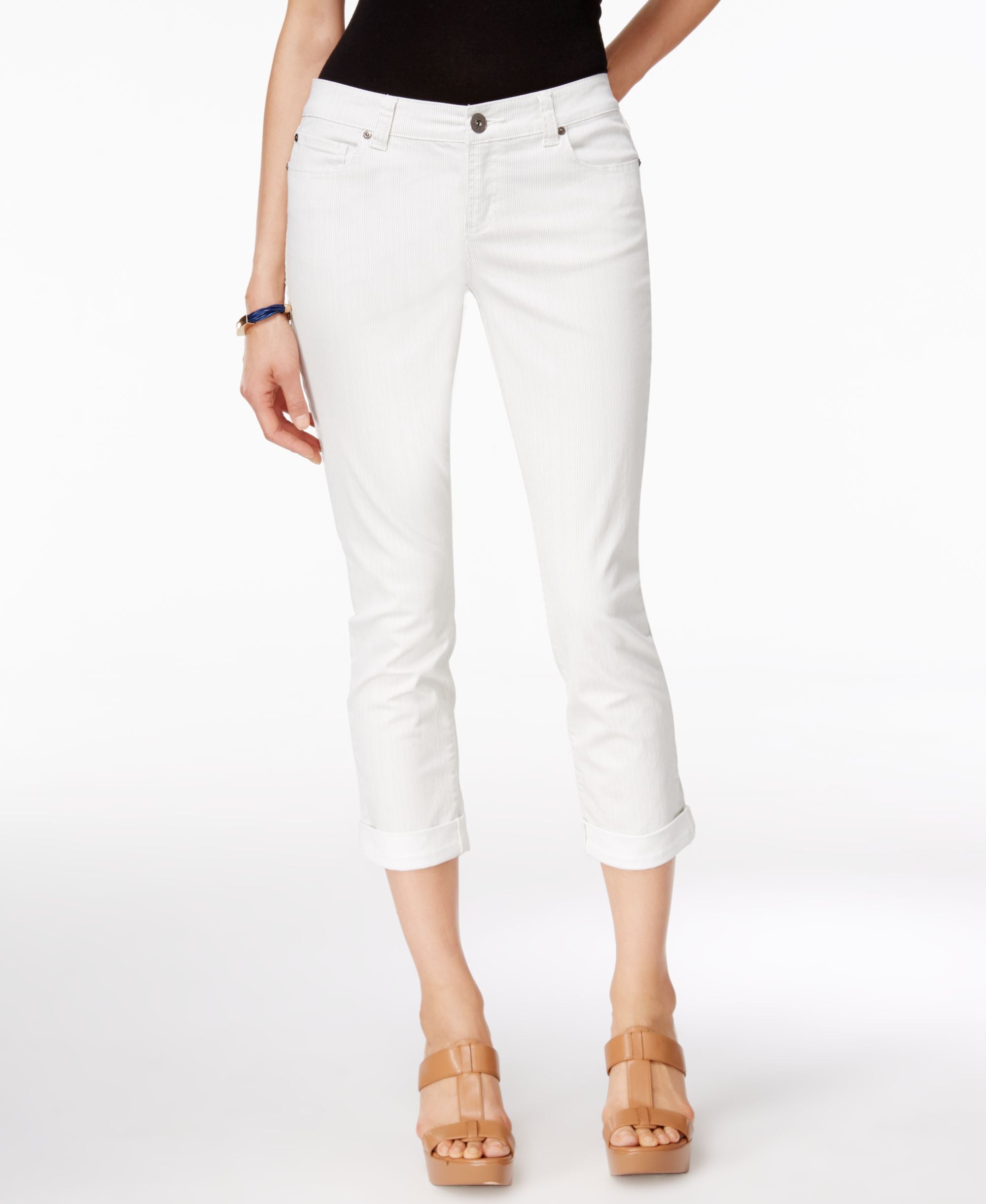Inc International Concepts Cuffed White Wash Cropped Jeans