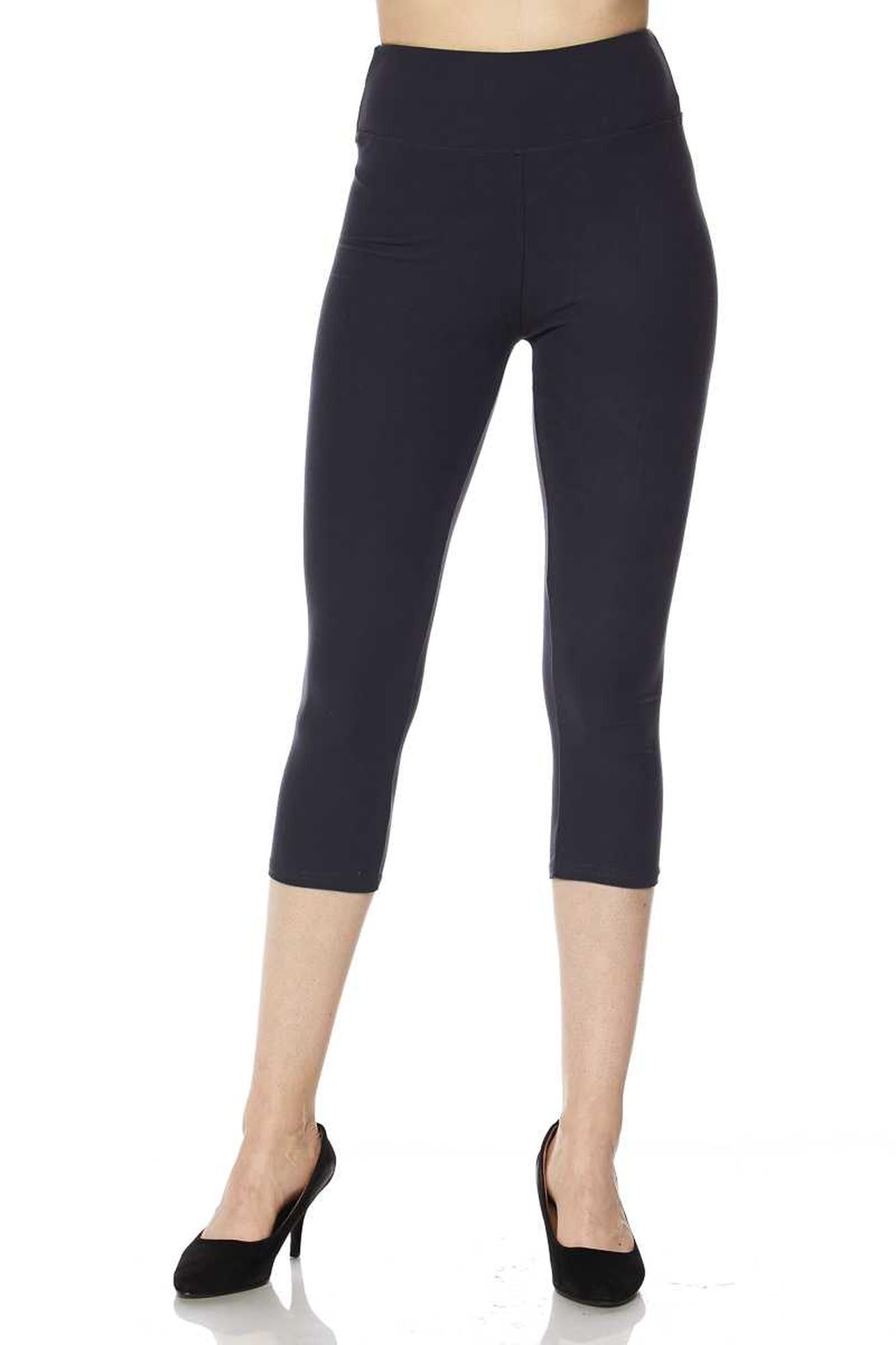 Brushed Basic Solid High Waisted Plus Size Capris - 3 Inch - New Mix