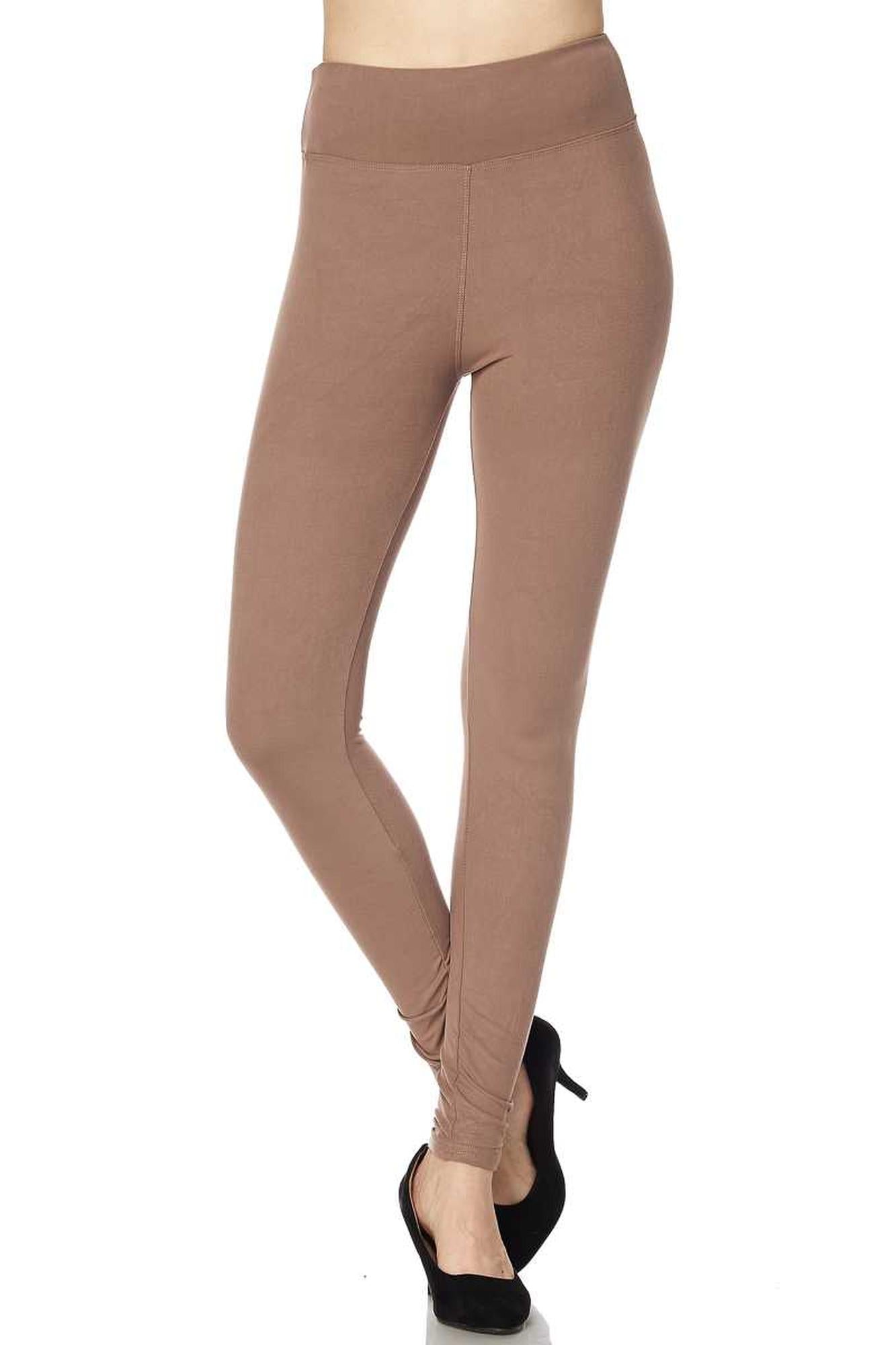 Brushed High Waisted Plus Size Basic Solid Leggings - 3 Inch Band