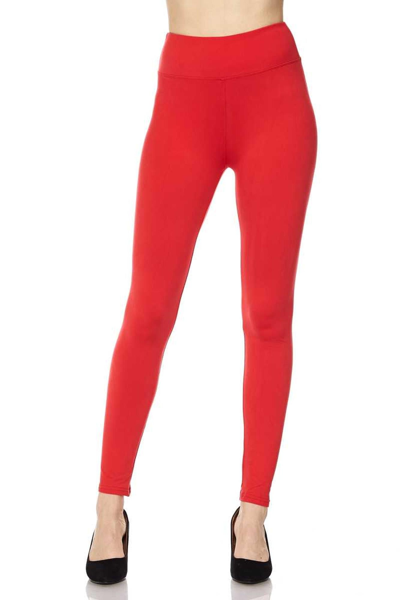 Brushed High Waisted Plus Size Basic Solid Leggings - 3 Inch Band