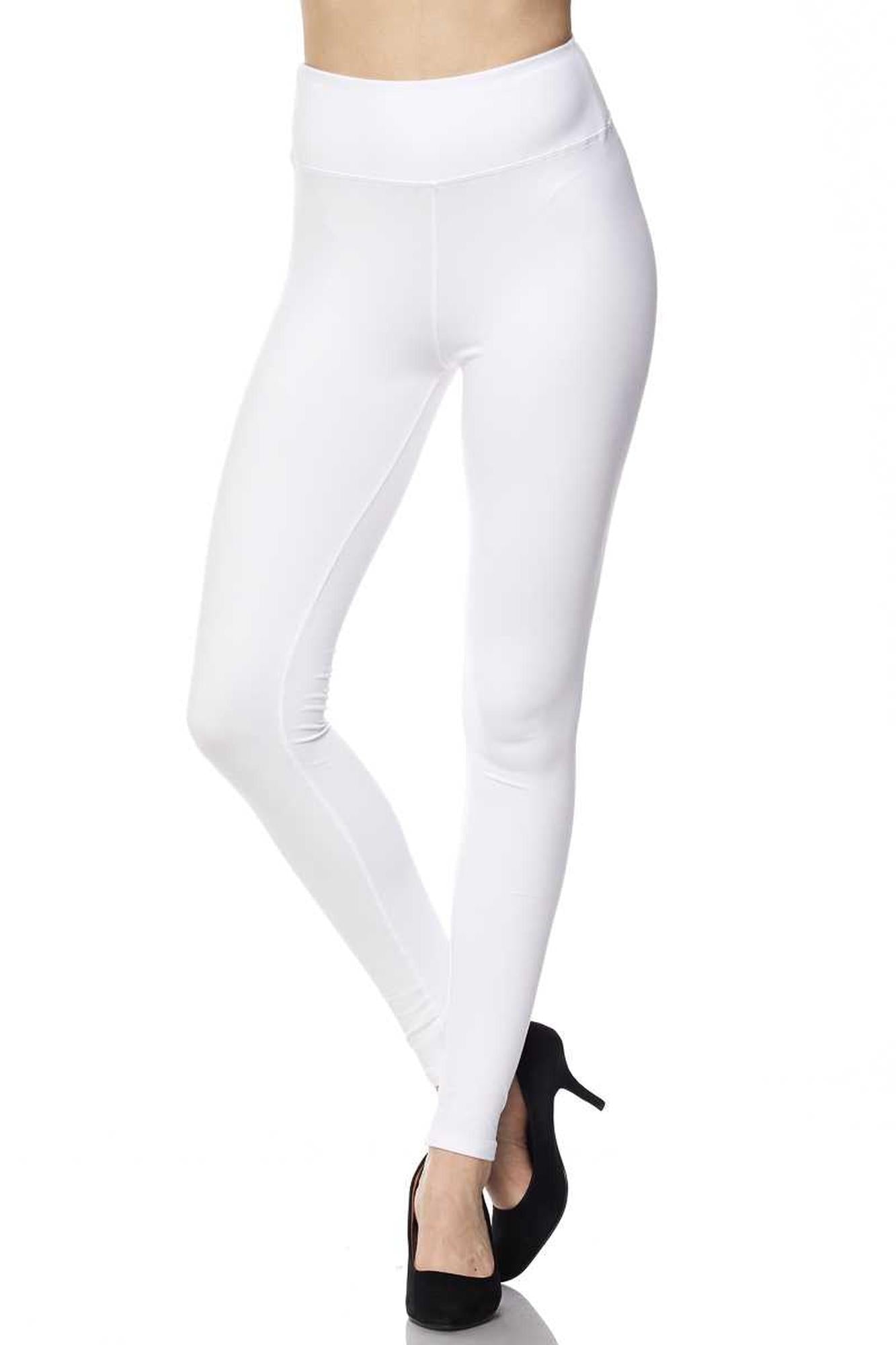 Brushed High Waisted Plus Size Basic Solid Leggings - 3 Inch Band