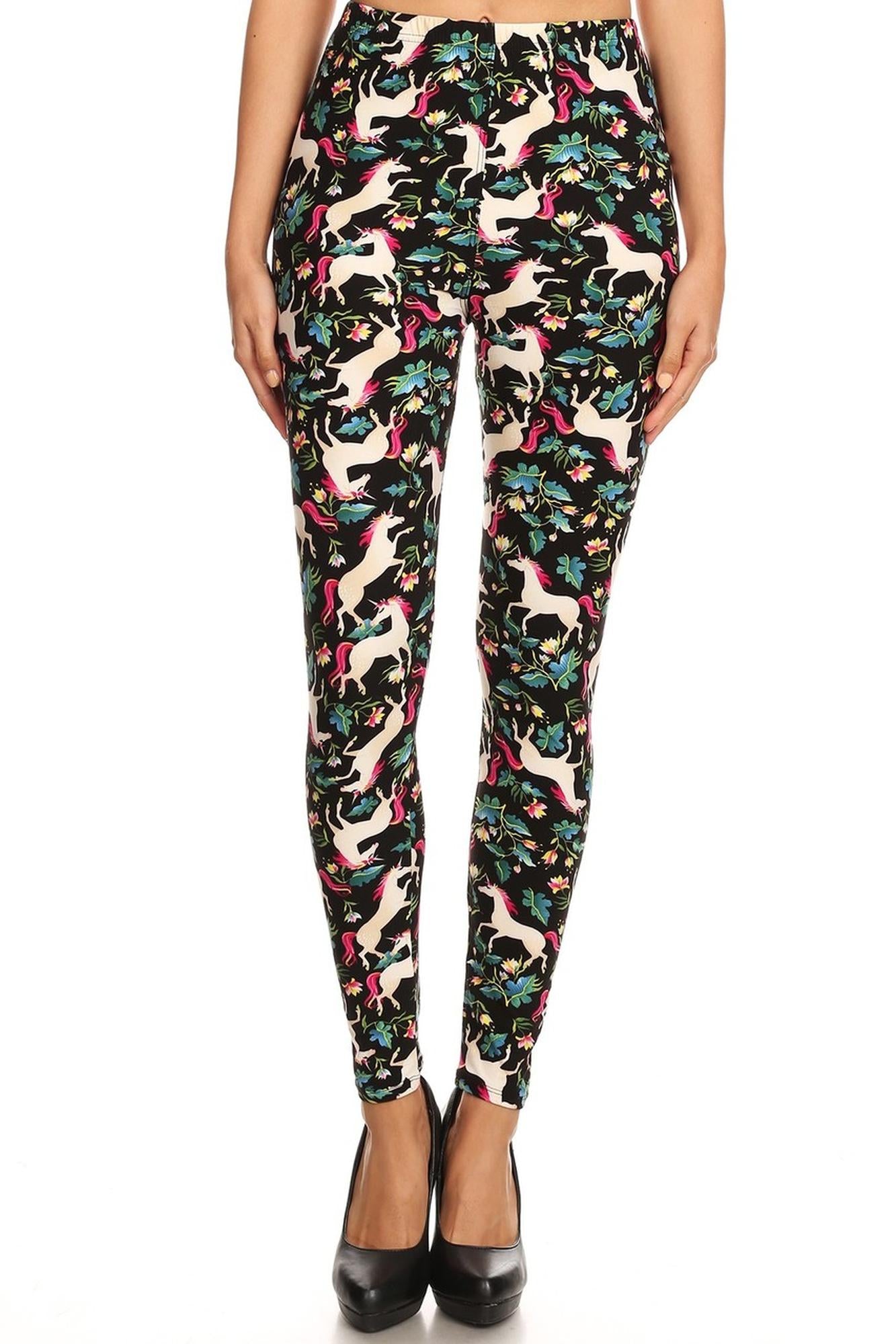 Buttery Soft Woodland Unicorn Plus Size Leggings - Small Unicorns (One Size Plus,Green)
