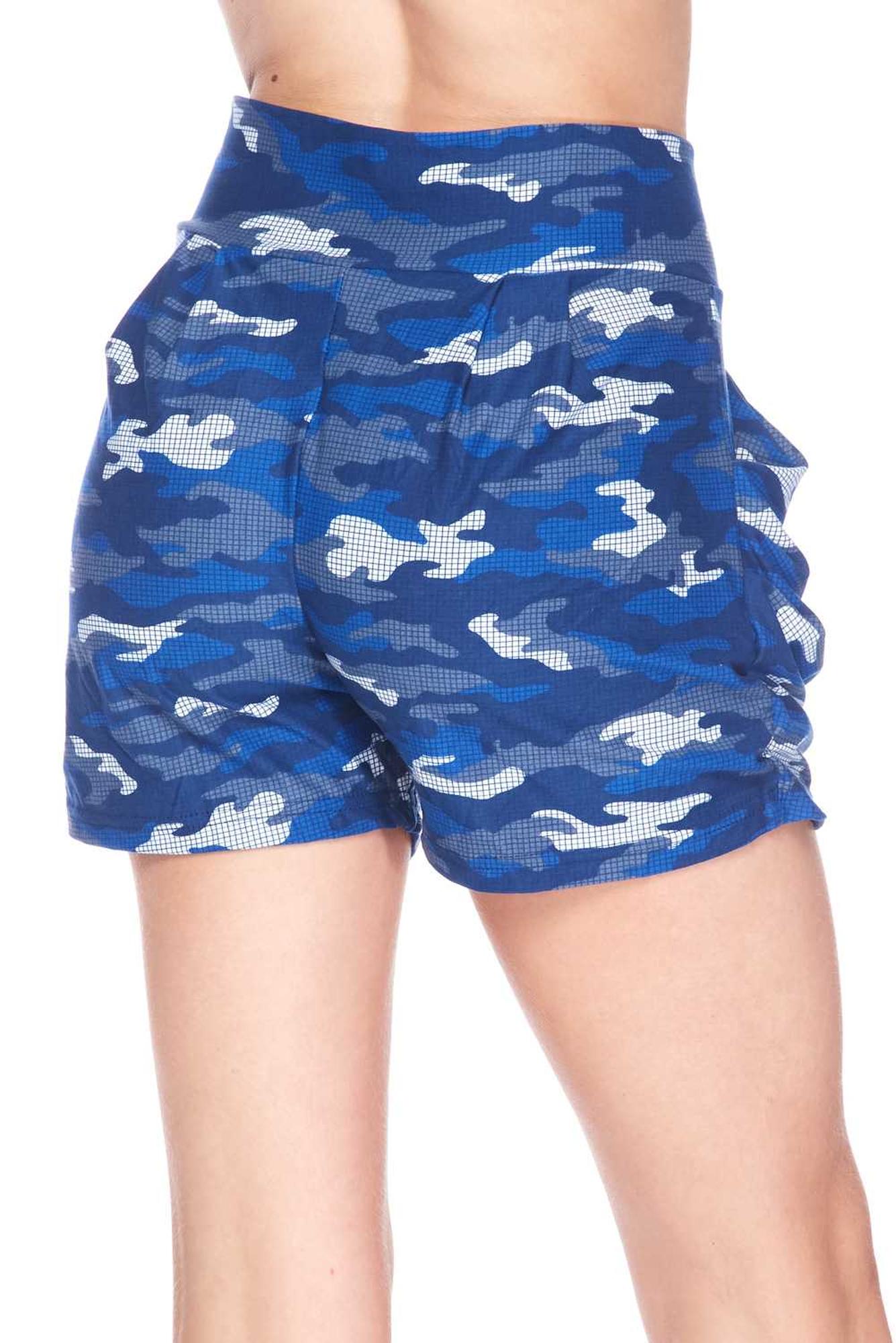 Buttery Smooth Blue Grid Camouflage Harem Plus Size Shorts