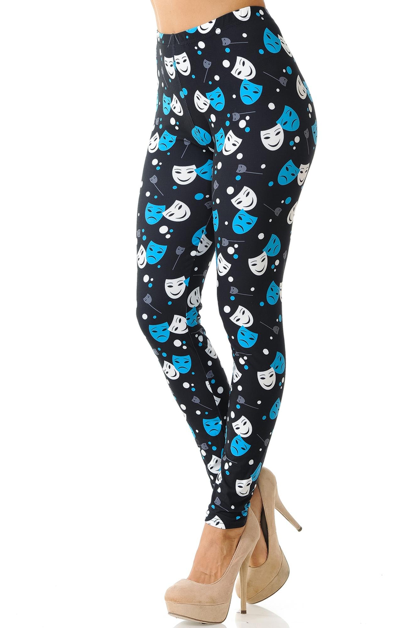 Creamy Soft Comedy Tragedy Mask Plus Size Leggings (One Size Plus,Black)
