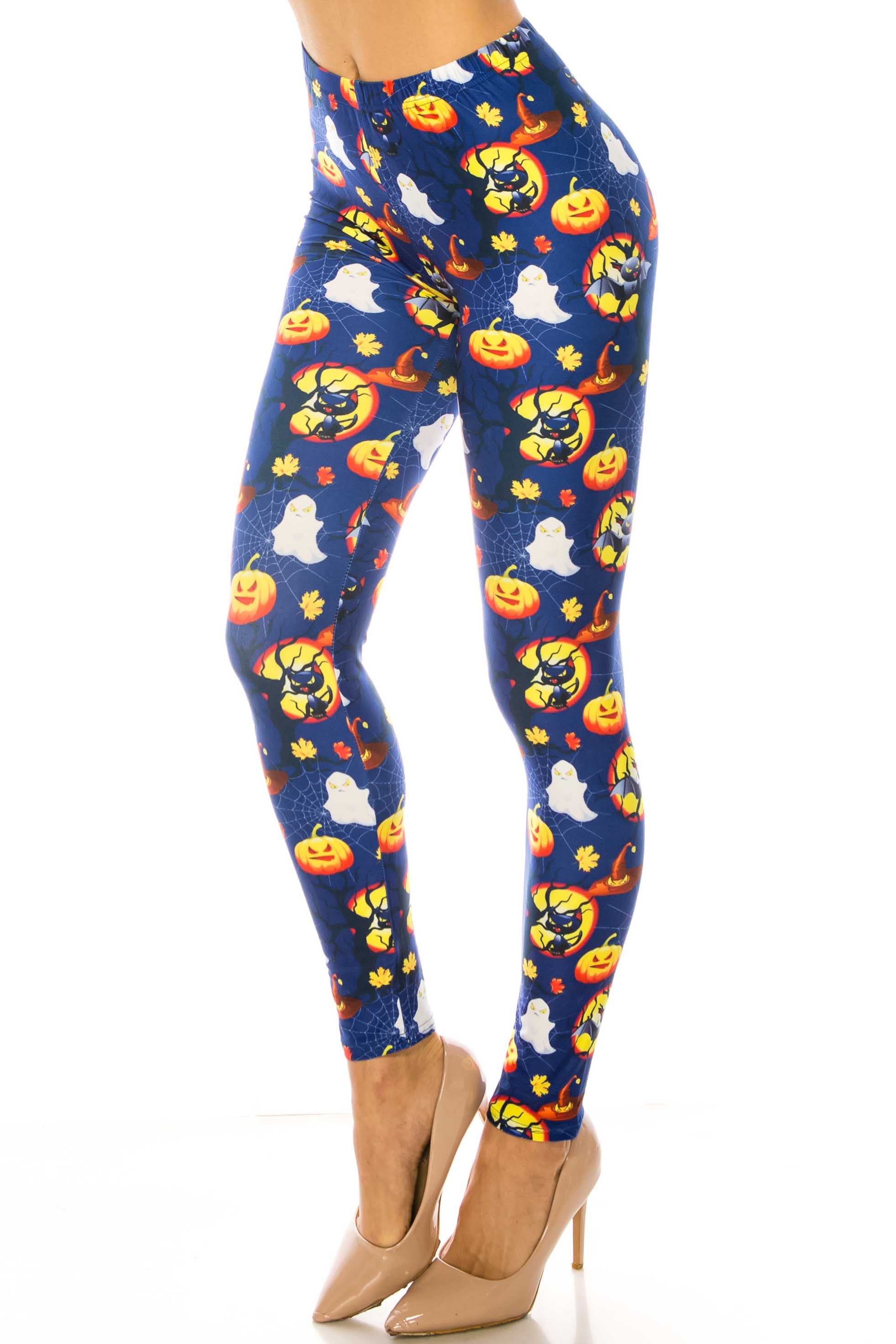 Creamy Soft Halloween Critters Plus Size Leggings - USA Fashion (One Size Plus,Blue)