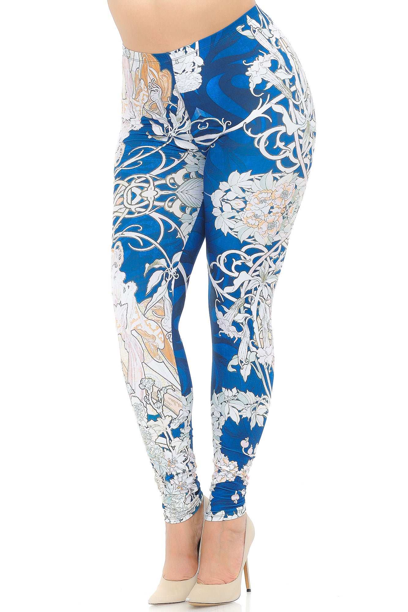 Creamy Soft Twisted Eden Vine Plus Size Leggings - USA Fashion (One Size Plus,Blue)