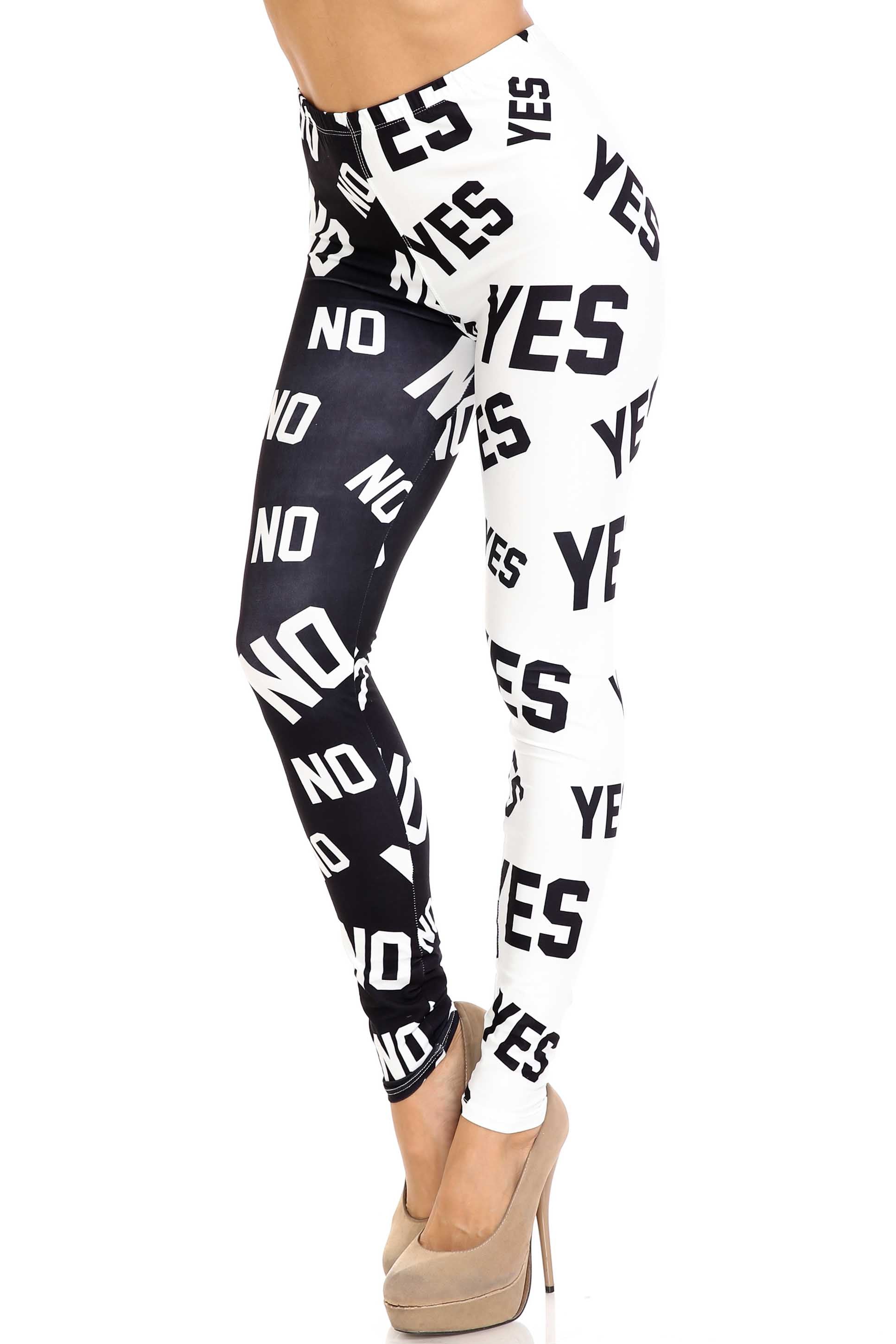 Creamy Soft Yes and No Plus Size Leggings - By USA Fashion (One Size Plus,Black)