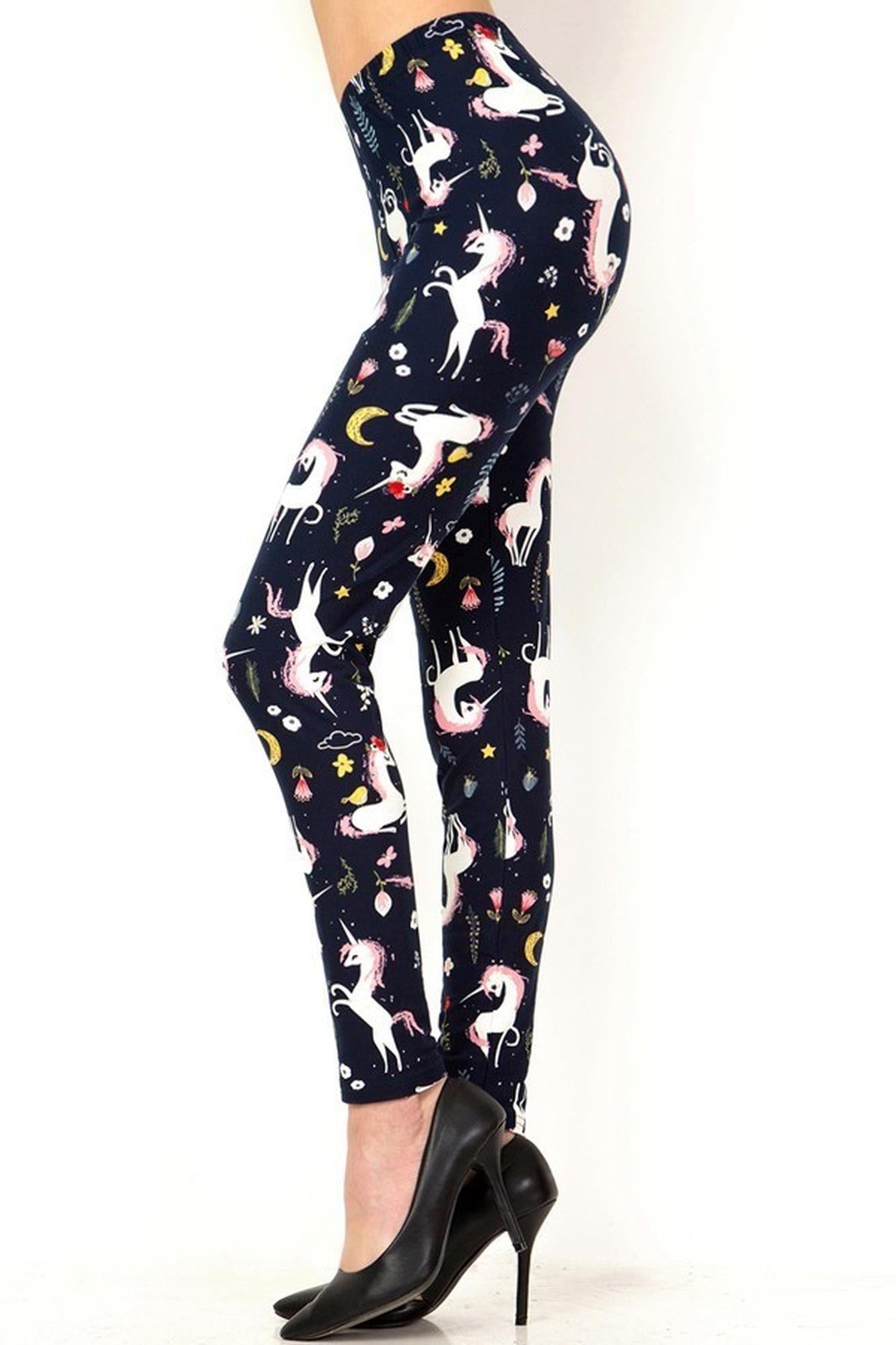 Buttery Soft Moonlight Unicorn Leggings (One Size Regular,Navy)