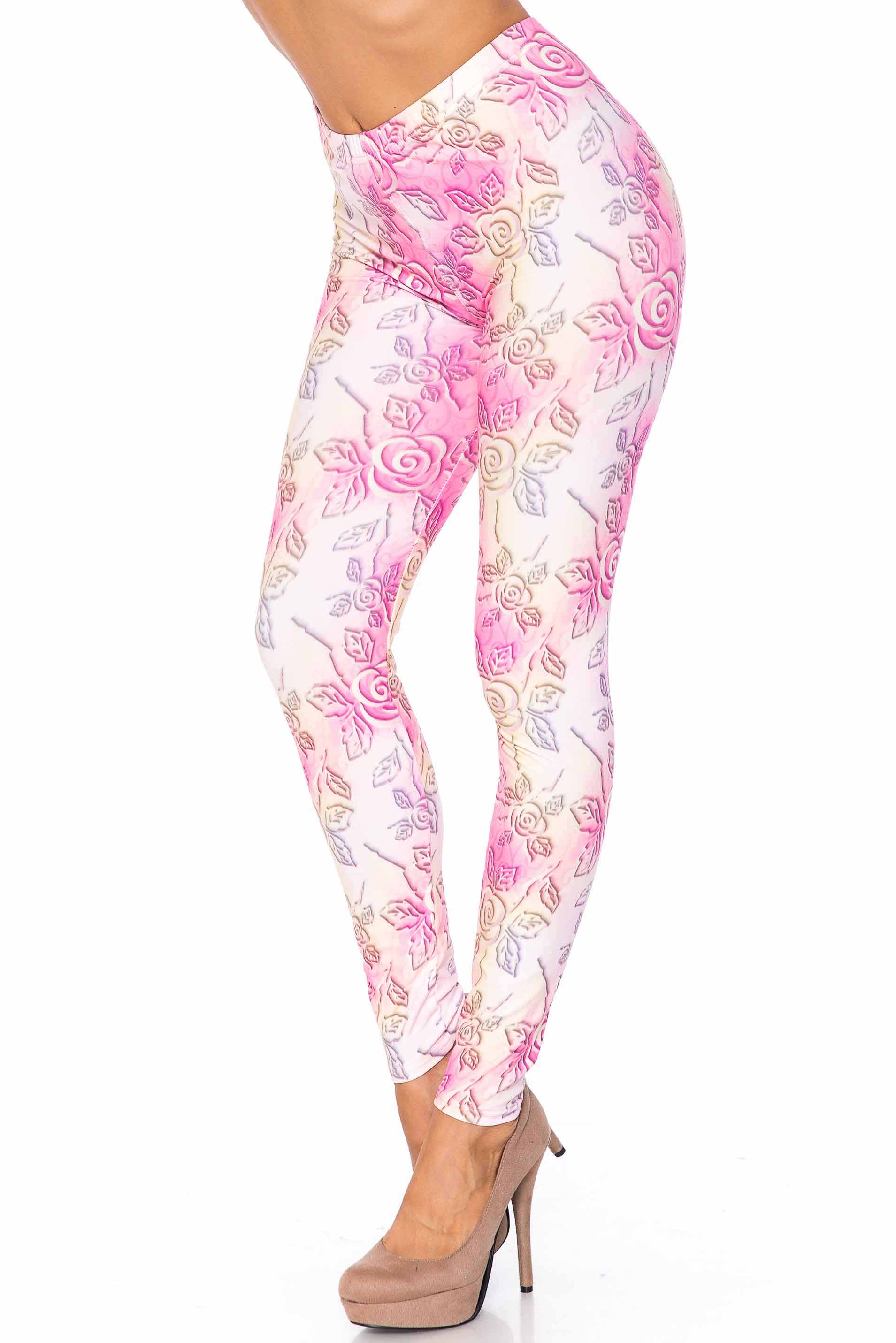 Creamy Soft 3D Pastel Ombre Rose Leggings - USA Fashion (One Size Regular,Pink)