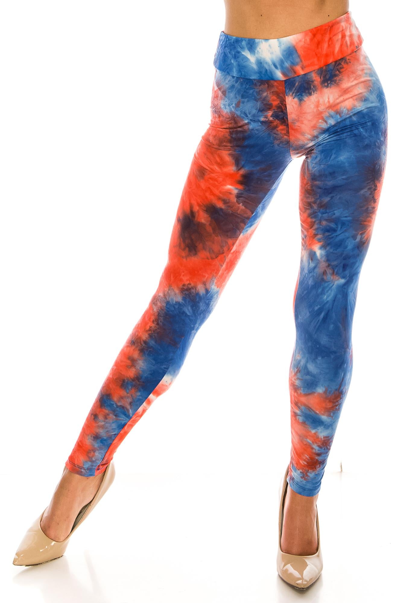 Buttery Soft Red and Blue Tie Dye High Waisted Leggings (One Size Regular,Blue)