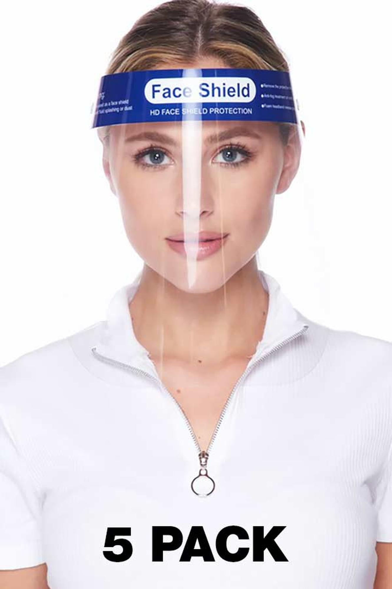 Protective Face Shields - Anti Splash Film with Elastic Band and Comfort Sponge - 5 Pack