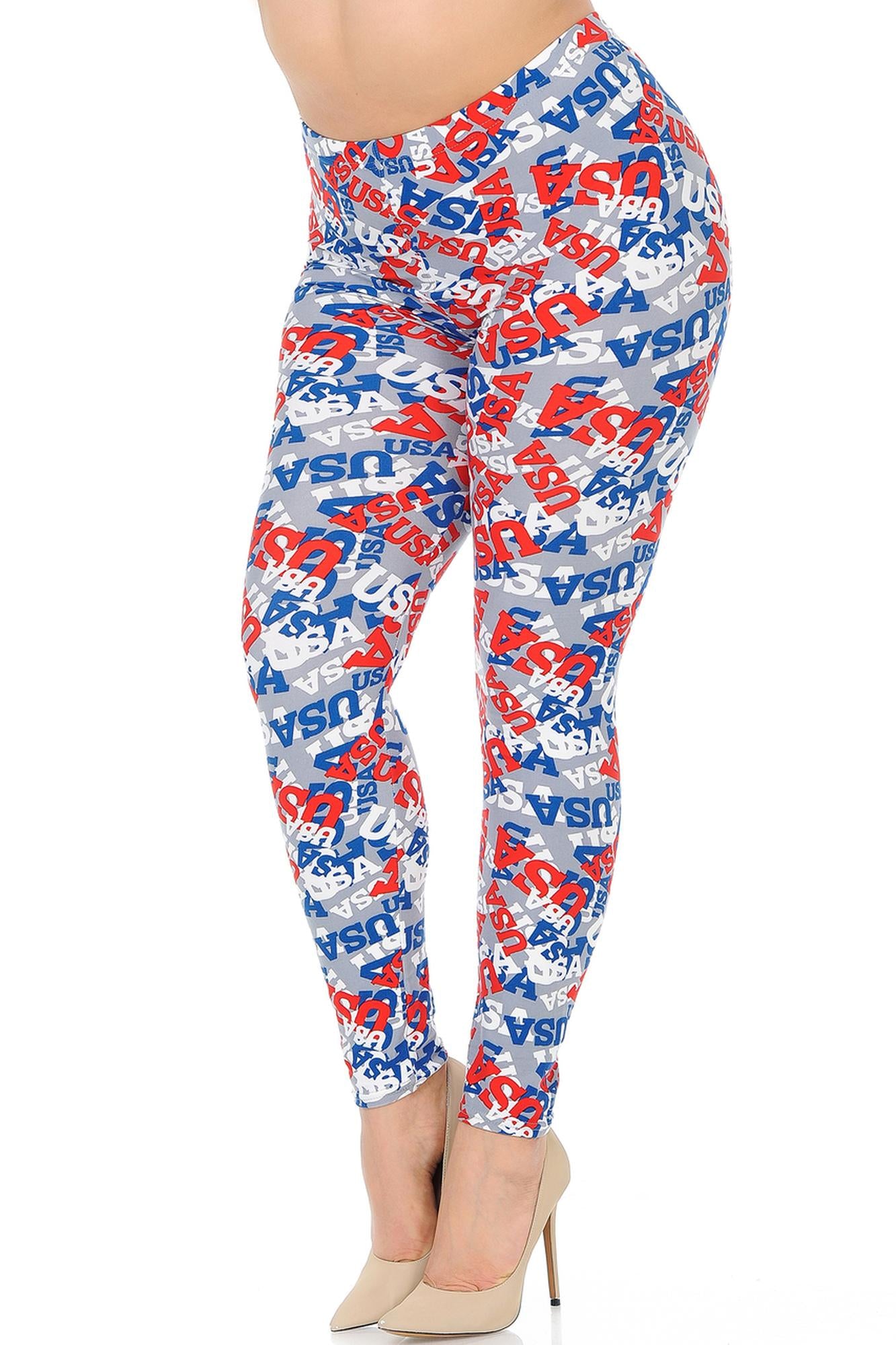 Buttery Soft All Over USA Plus Size Leggings (One Size Plus,Charcoal)