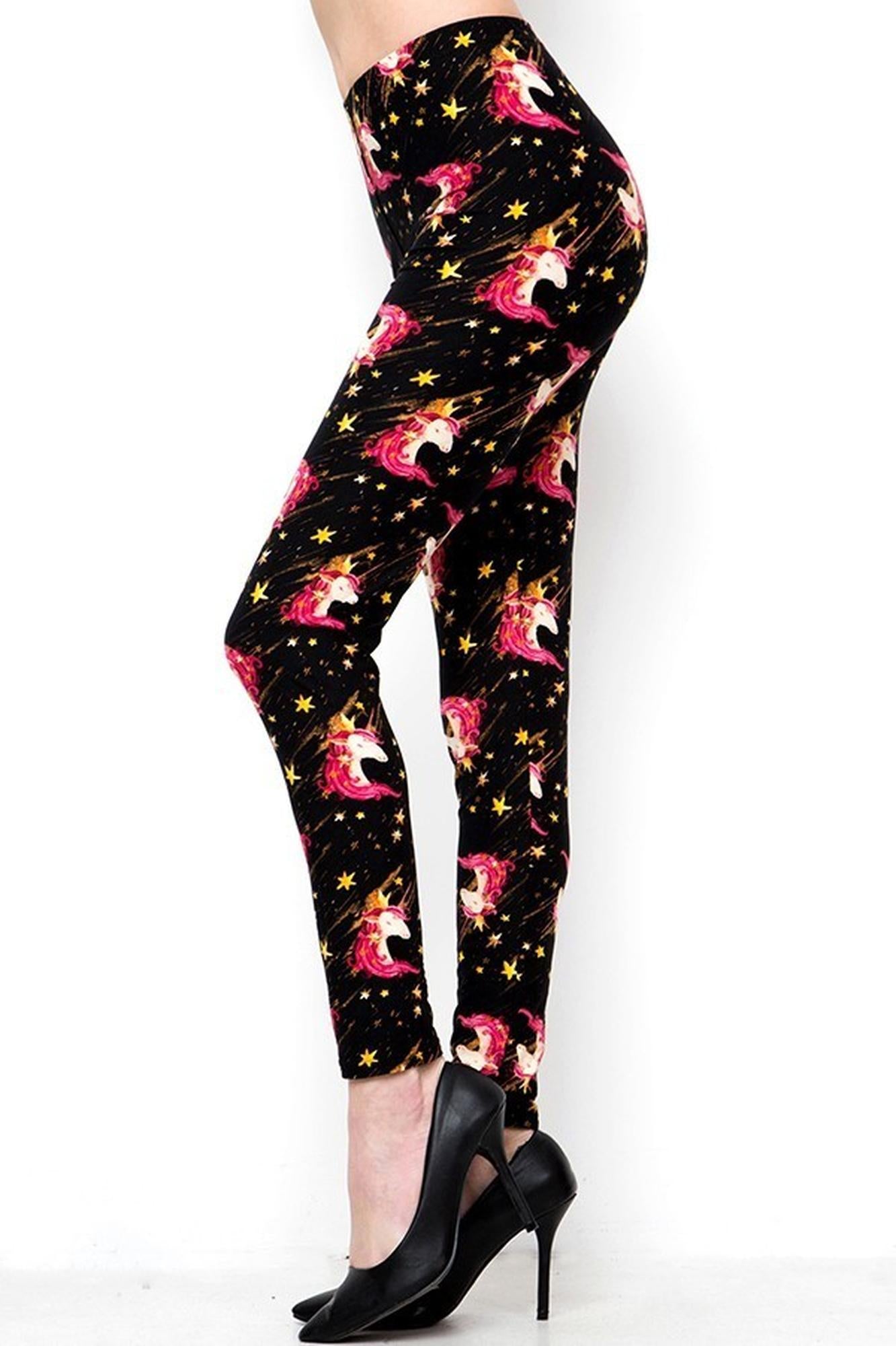 Buttery Soft Twinkle Unicorn Leggings (One Size Regular,Black)