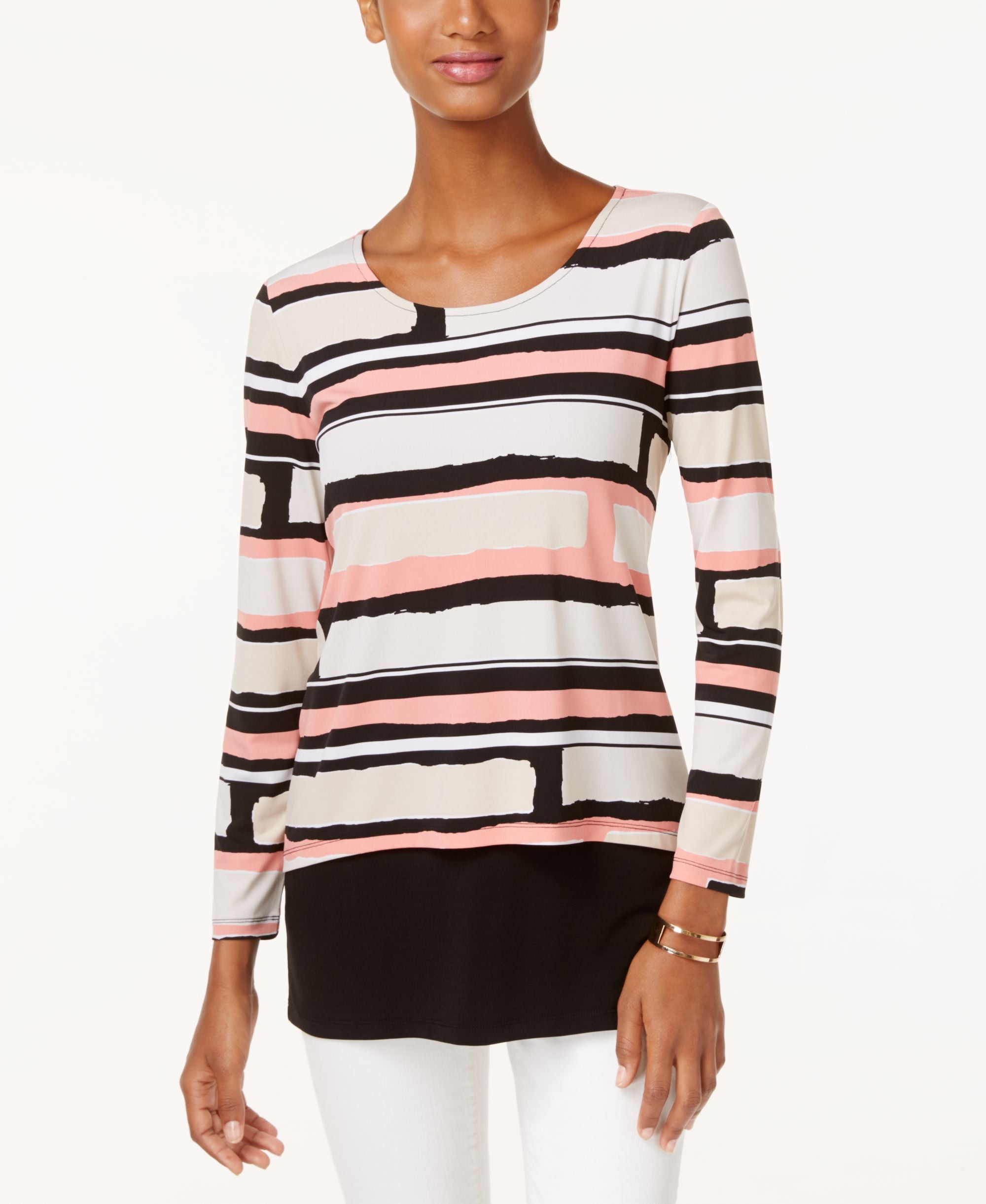 Alfani Petite Layered-Look Printed Top