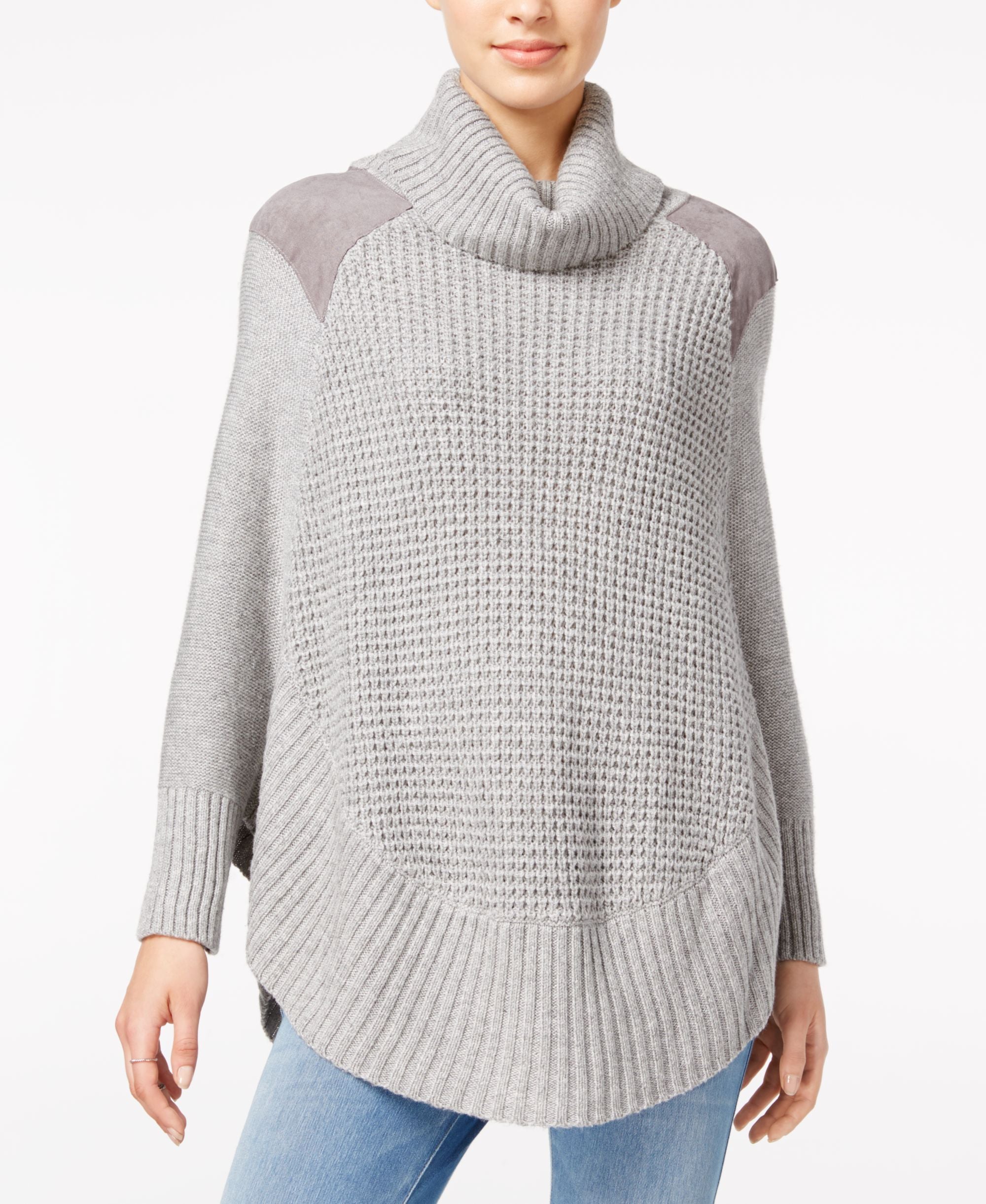 Maison Jules Faux Suede Trim Poncho Sweater