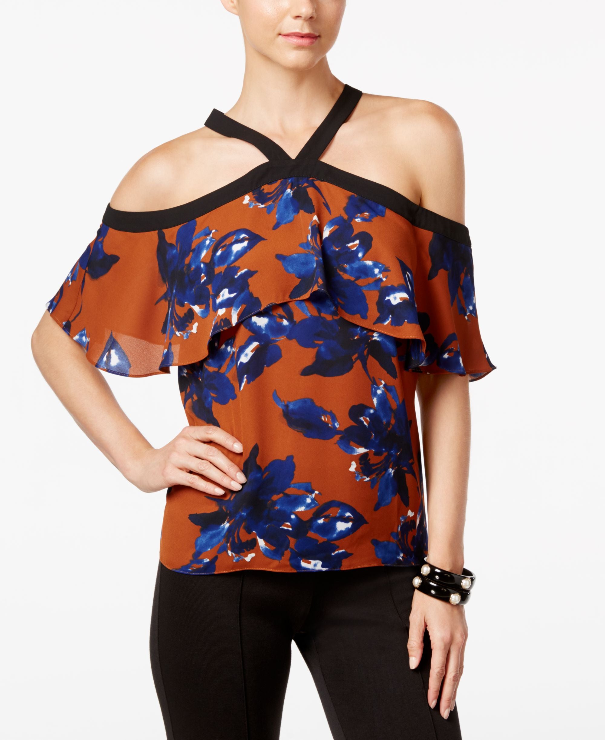 Inc International Concepts Petite Printed Cold-Shoulder Top