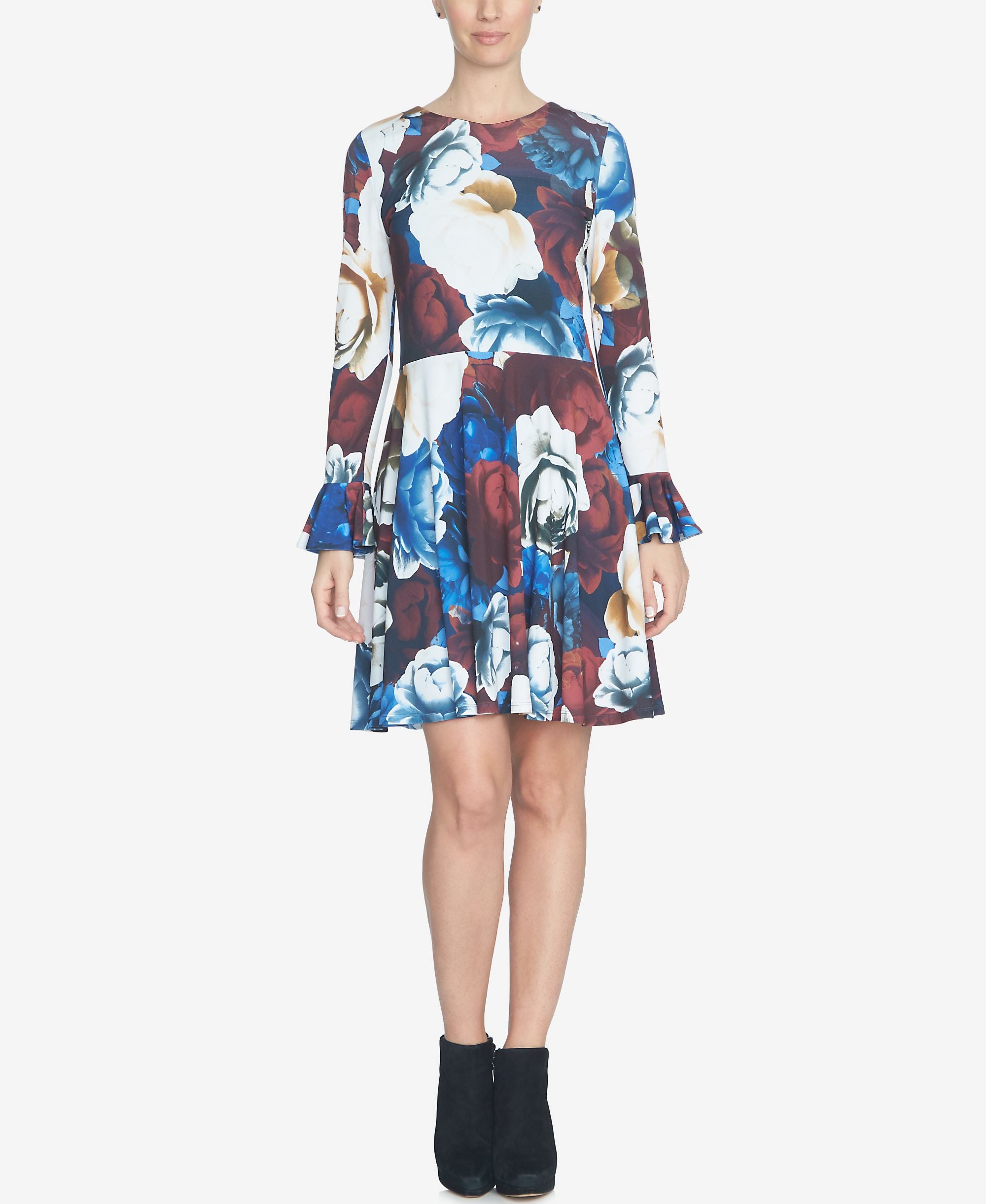 Cece Printed Bell Sleeve Fit Flare Dress