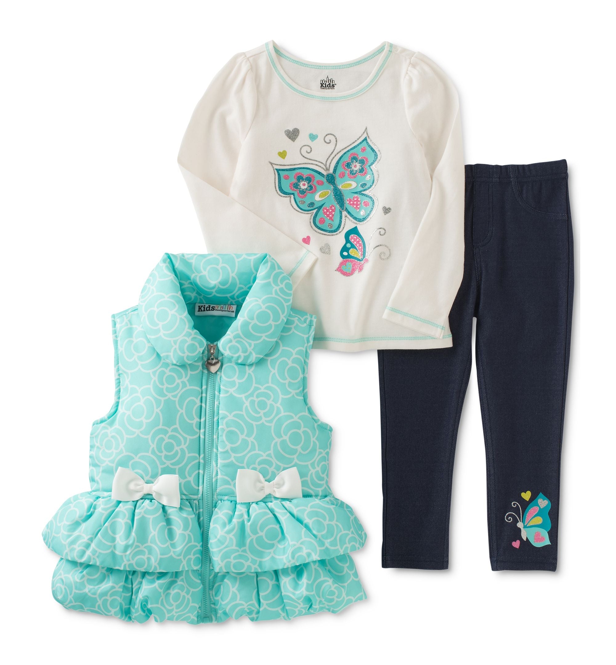 Kids Headquarters Baby Girls 3 Pc. Puffer Vest Top Leggings Set