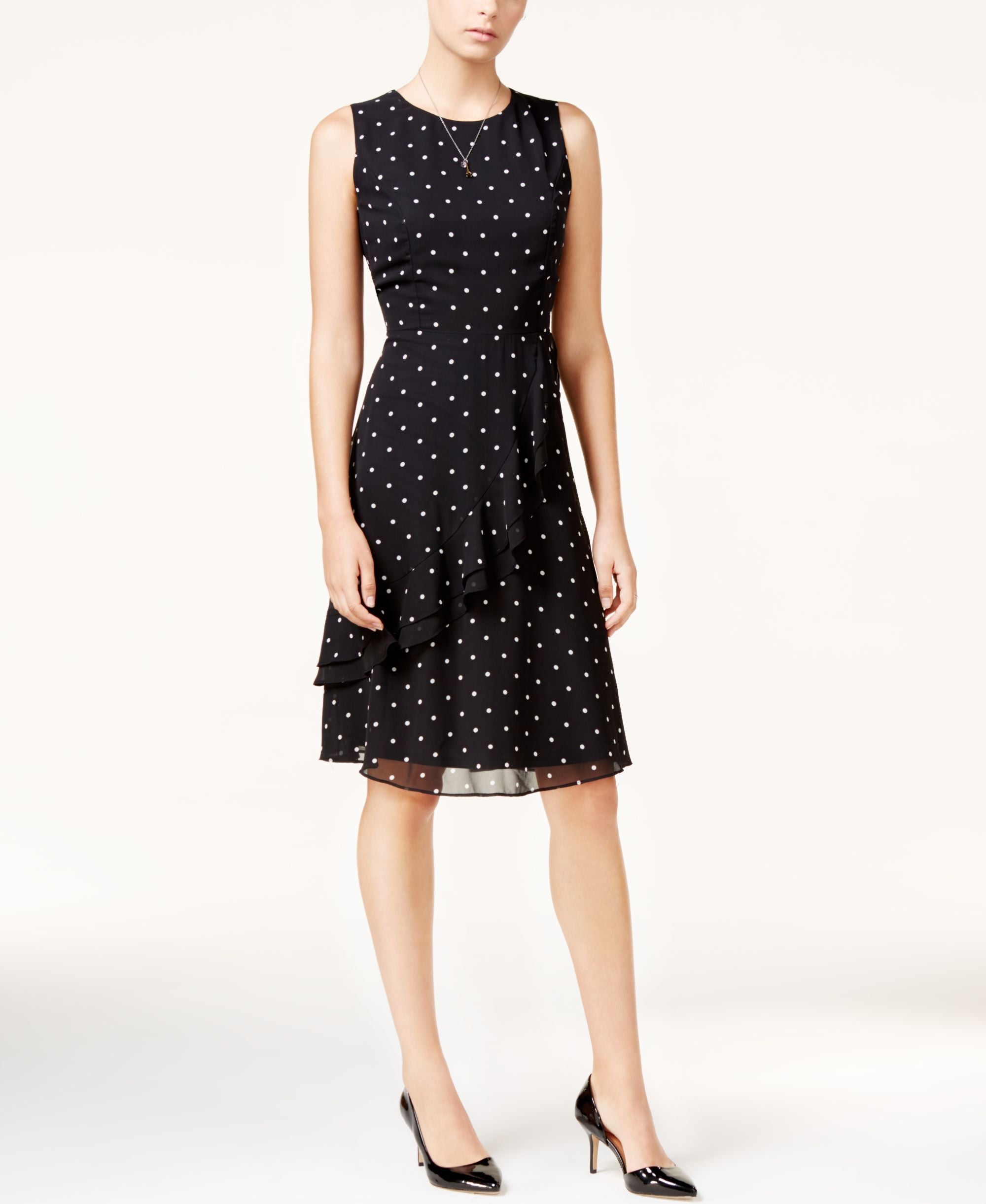 Maison Jules Polka-Dot Ruffled A-Line Dress
