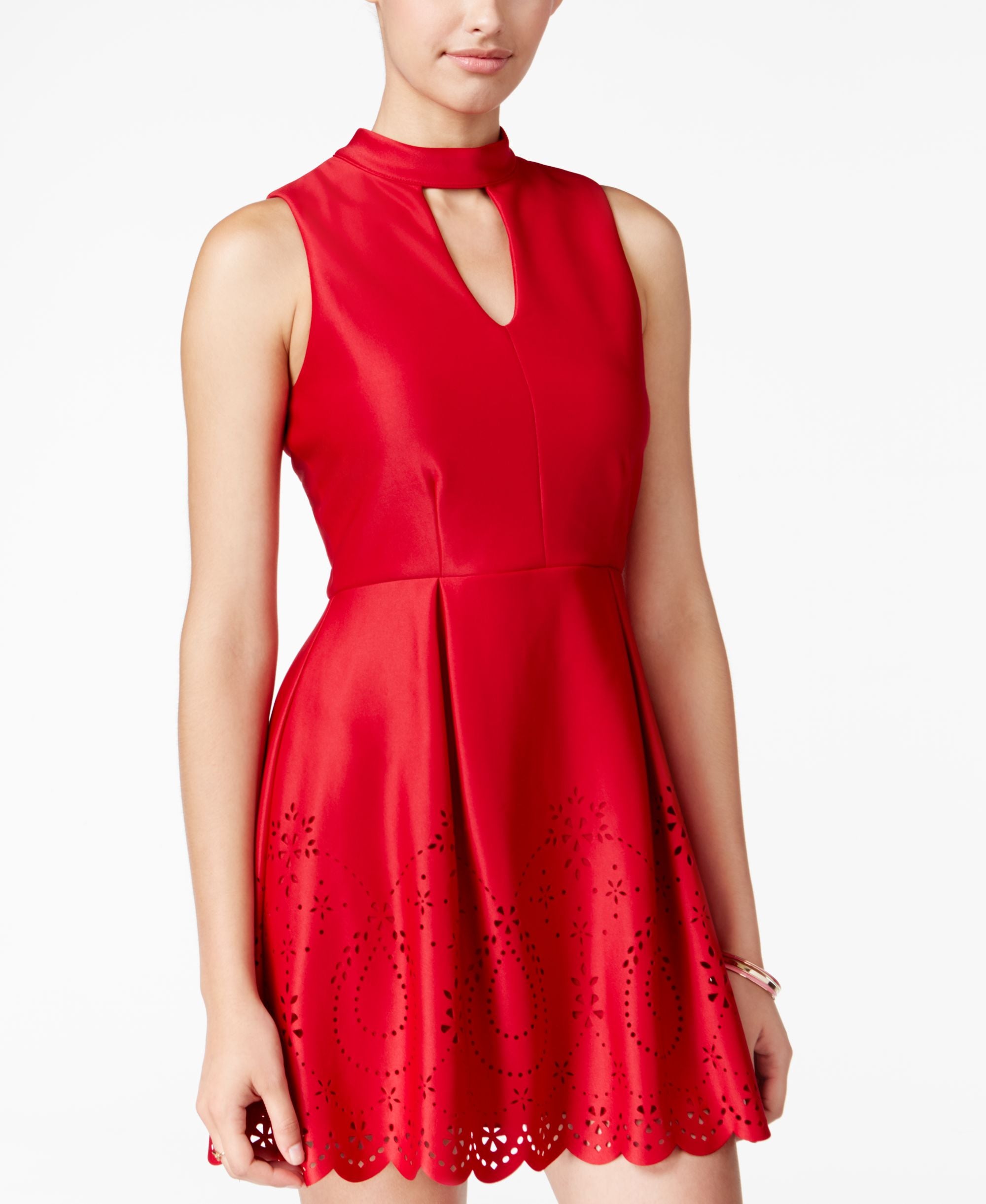Speechless Juniors Laser Cutout Scuba Fit Flare Dress