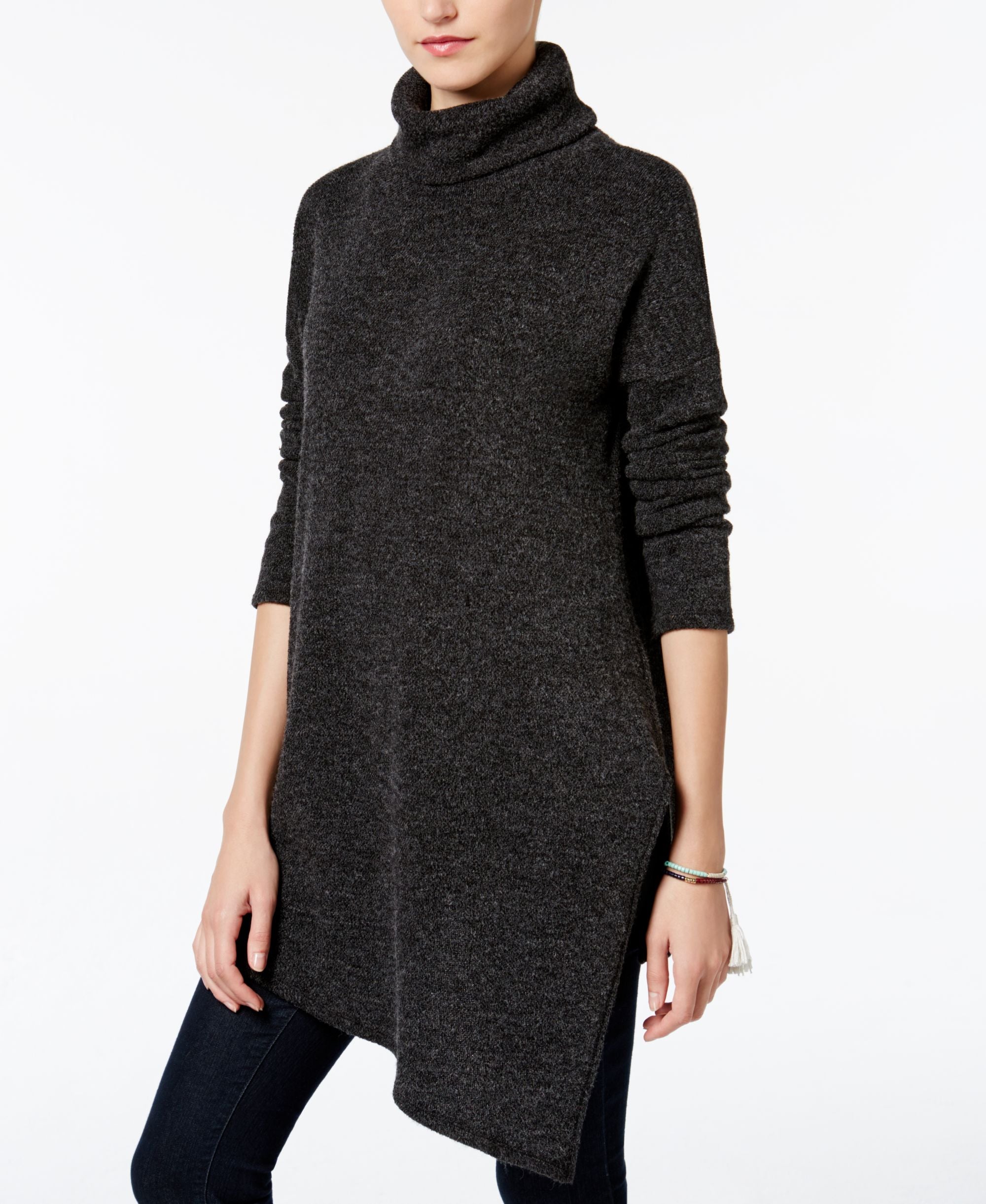 Rachel Roy Womens Asymmetrical Turtleneck Knit Sweater