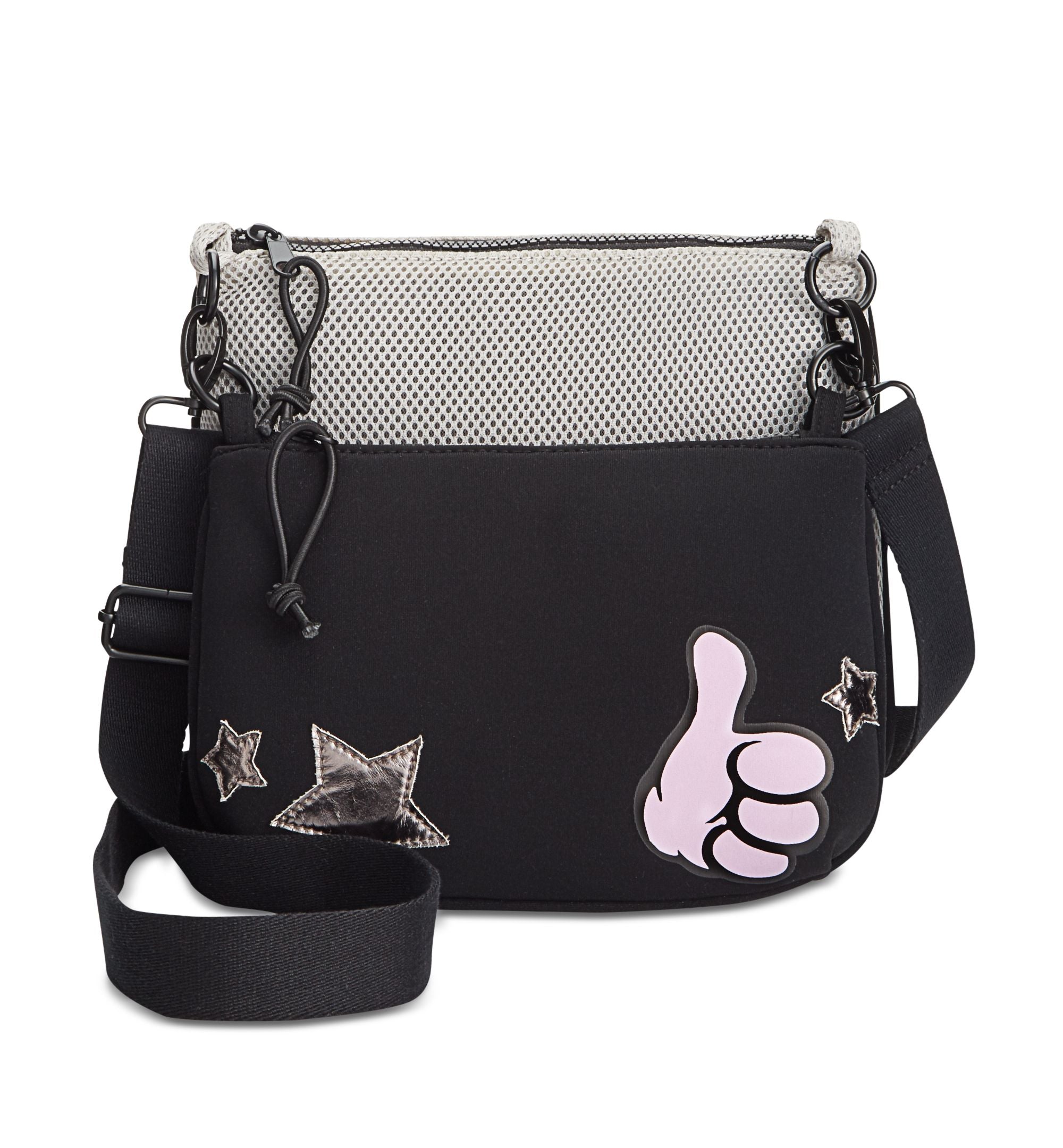 Ideology Womens 2-in-1 Applique Crossbody Handbag Black /Grey S
