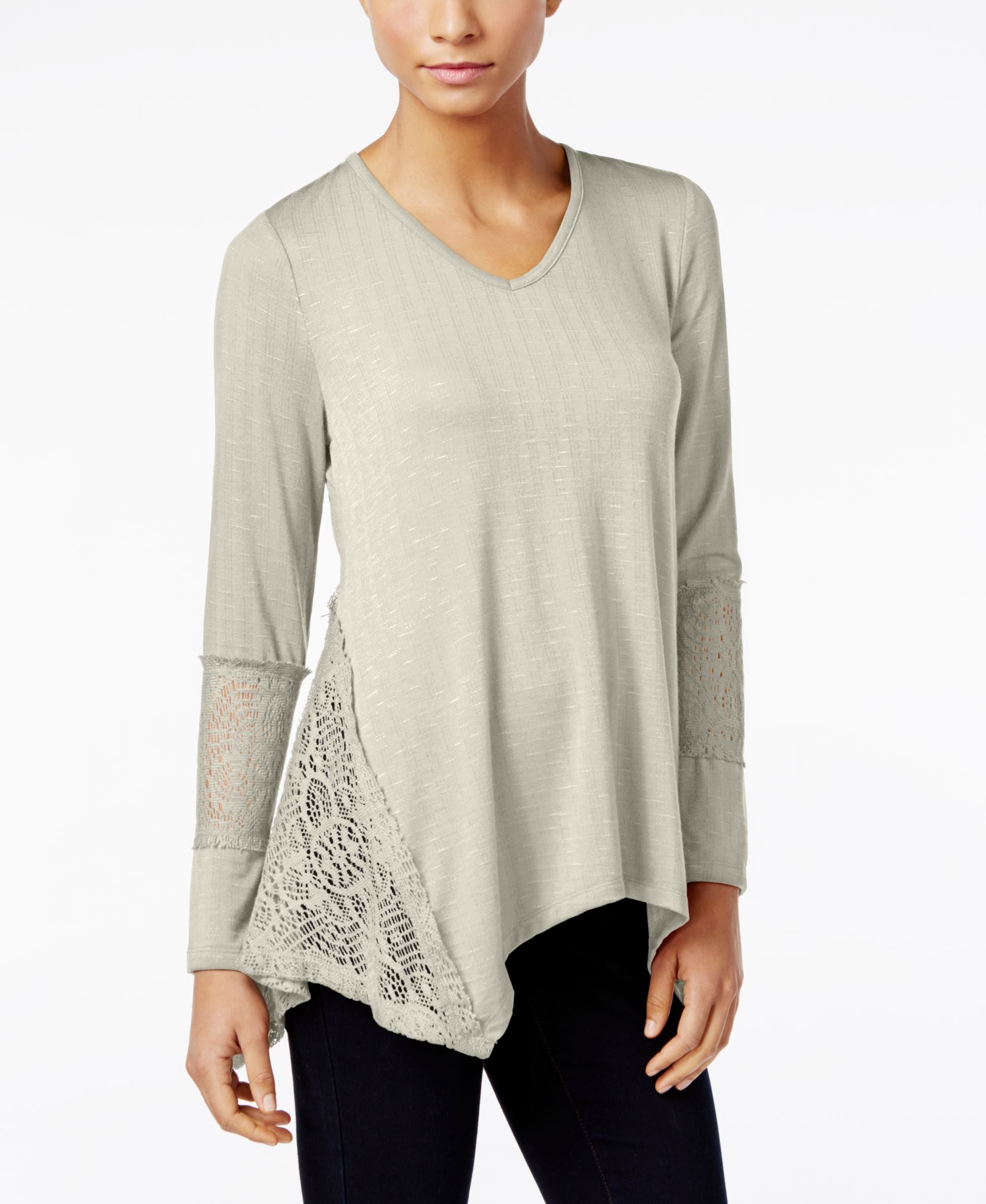 Style & Co. Womens Lace-Panel Basic T-Shirt