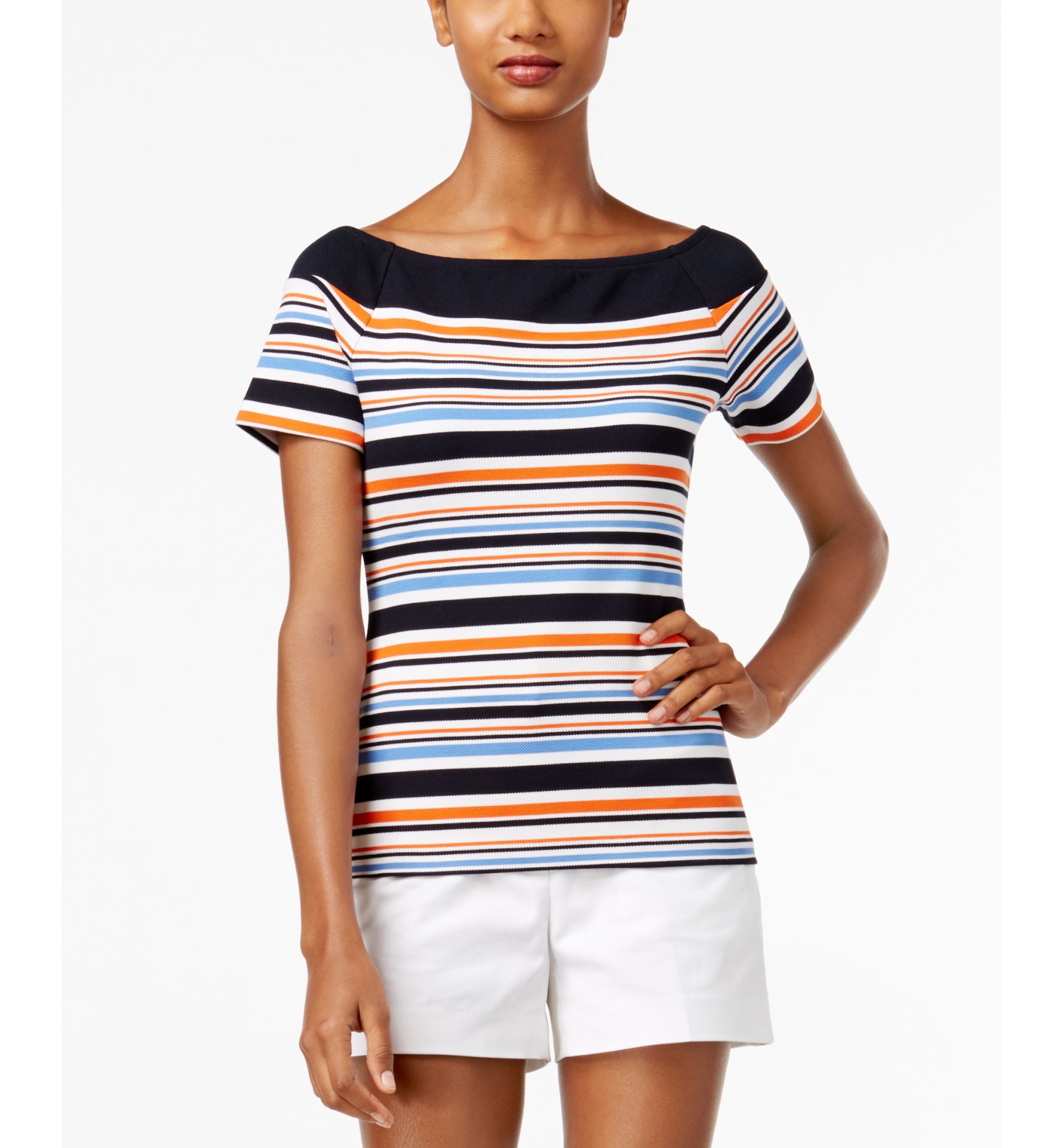 Michael Michael Kors Petite Striped Boat Neck Top