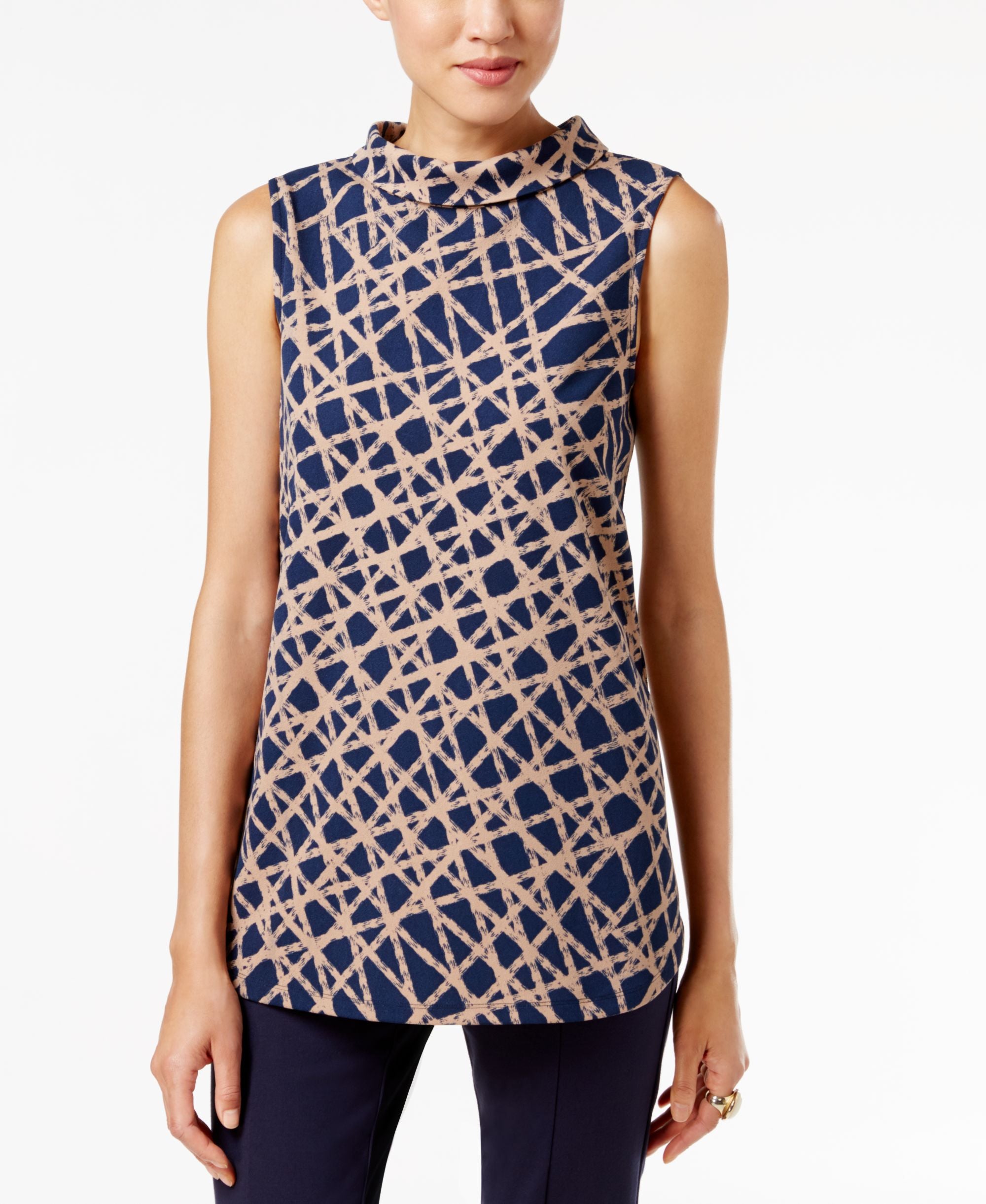 Alfani Petite Printed Funnel Neck Top