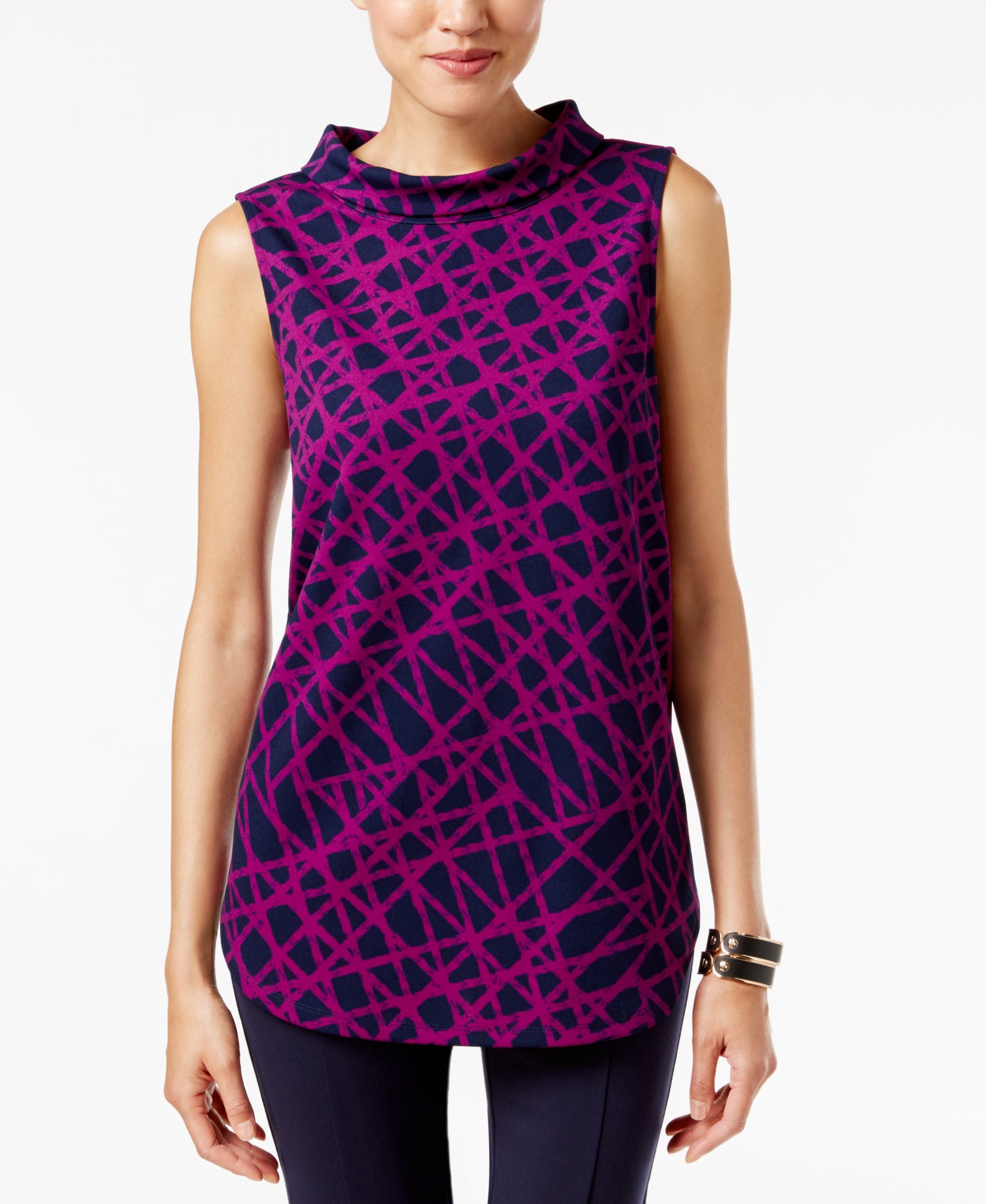 Alfani Petite Printed Funnel Neck Top