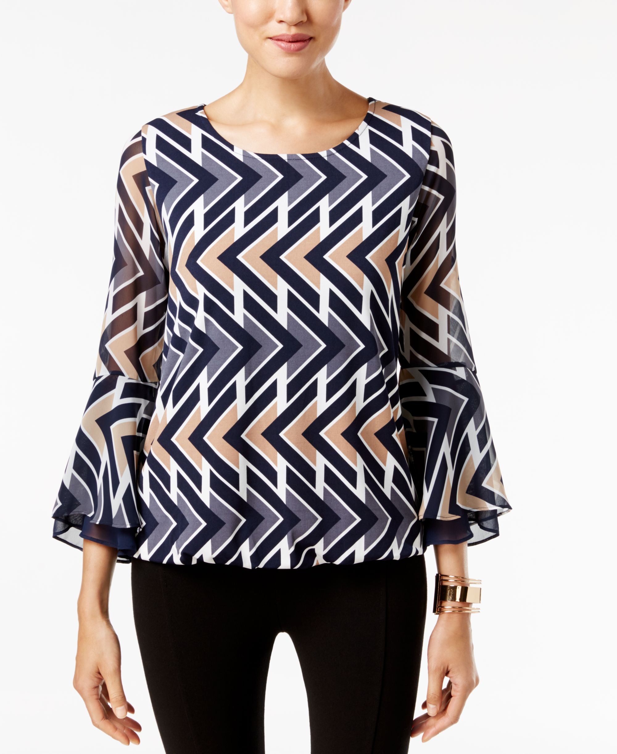 Alfani Petite Printed Bell Sleeve Top