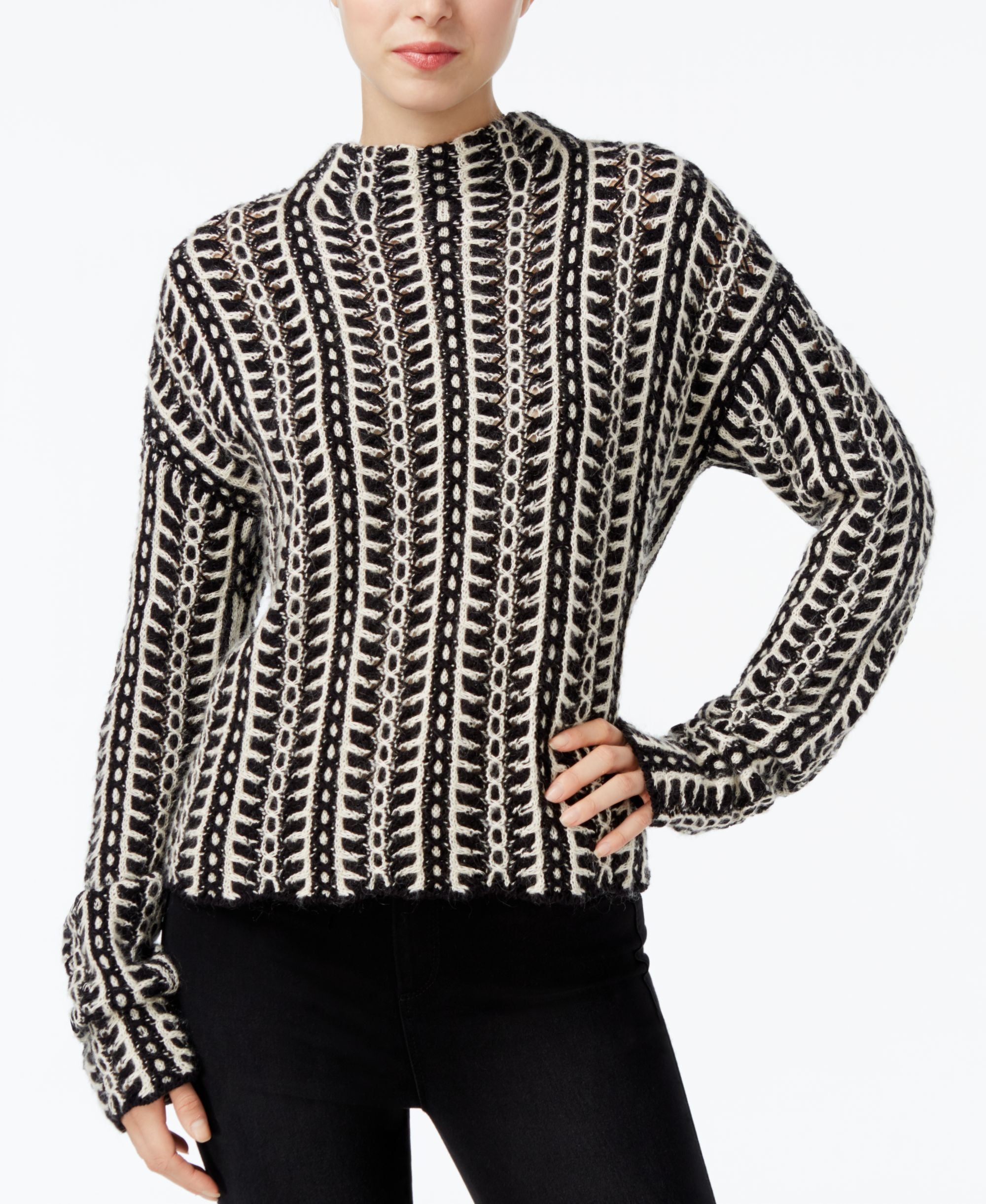 Rachel Rachel Roy Patterned Mock-Neck Sweater