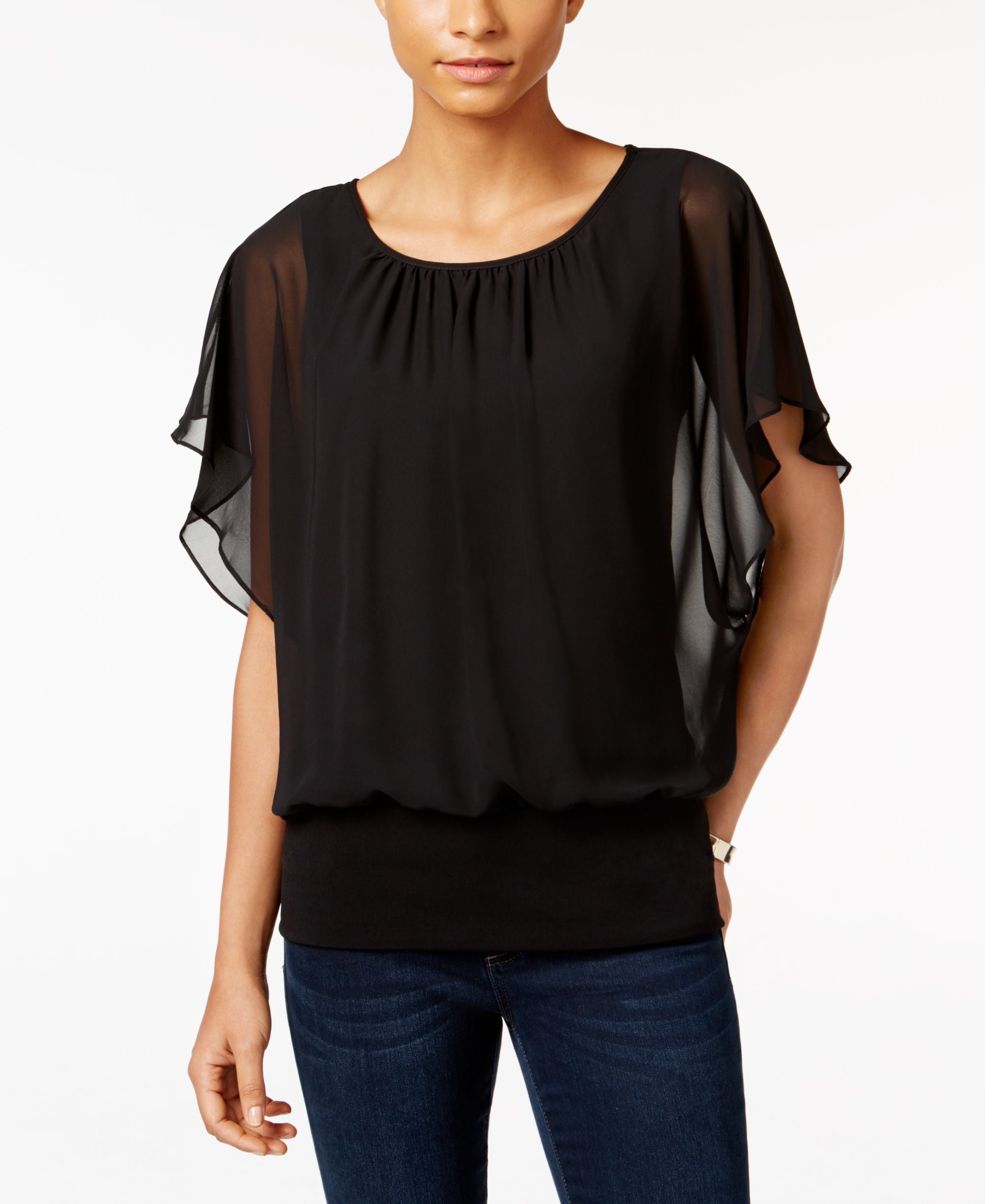 JM Collection Petite Flutter Sleeve Top