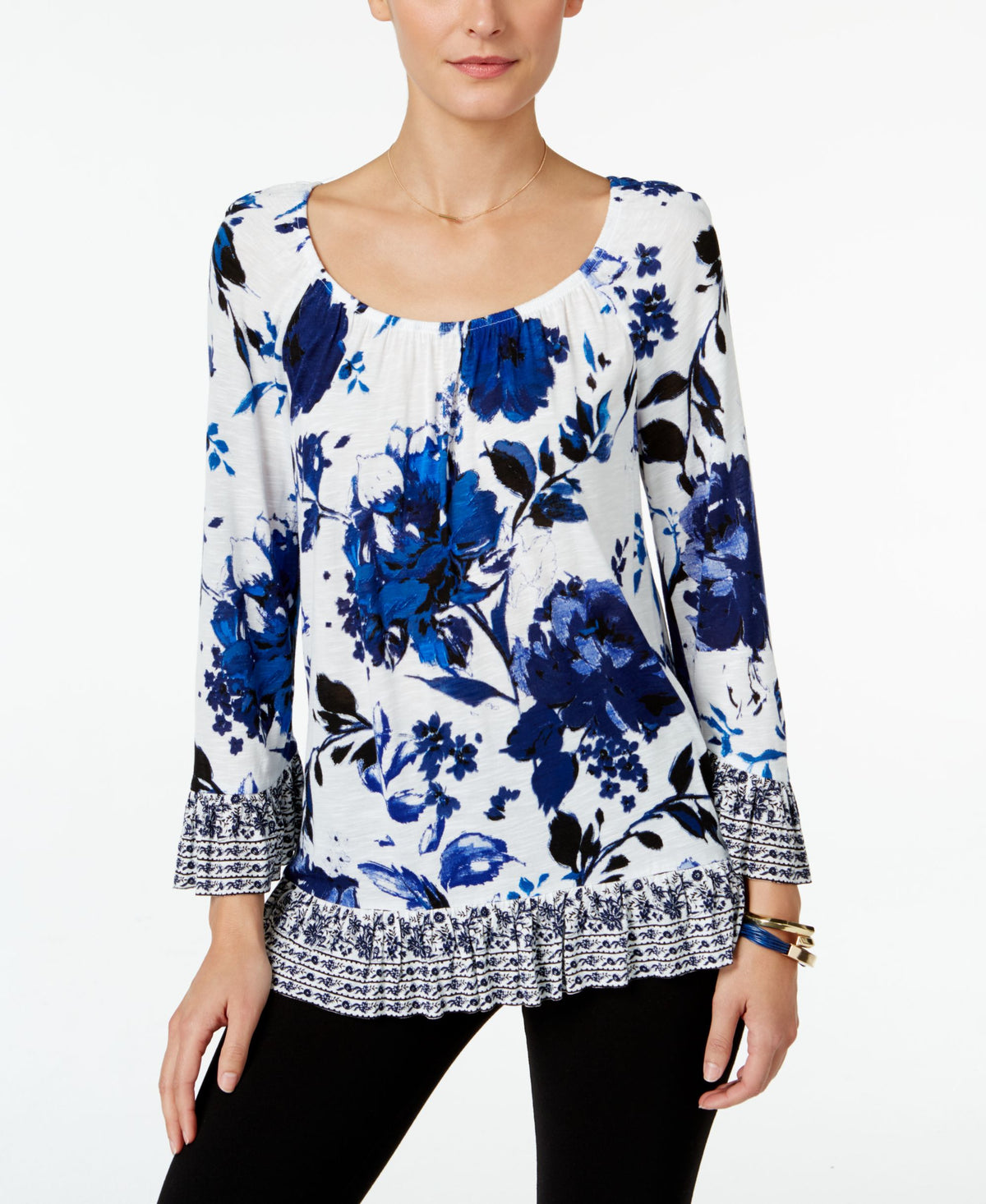 Inc International Concepts Petite Printed Flounce Top