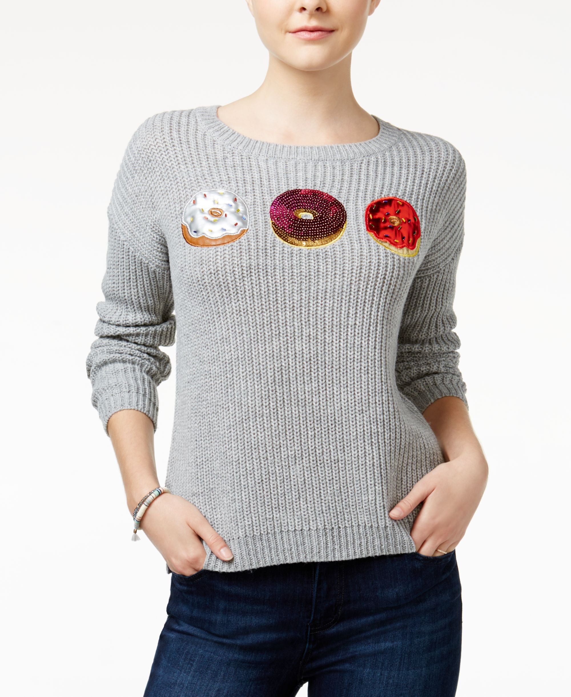Hooked Up By Iot Juniors Donut Graphic Sweater
