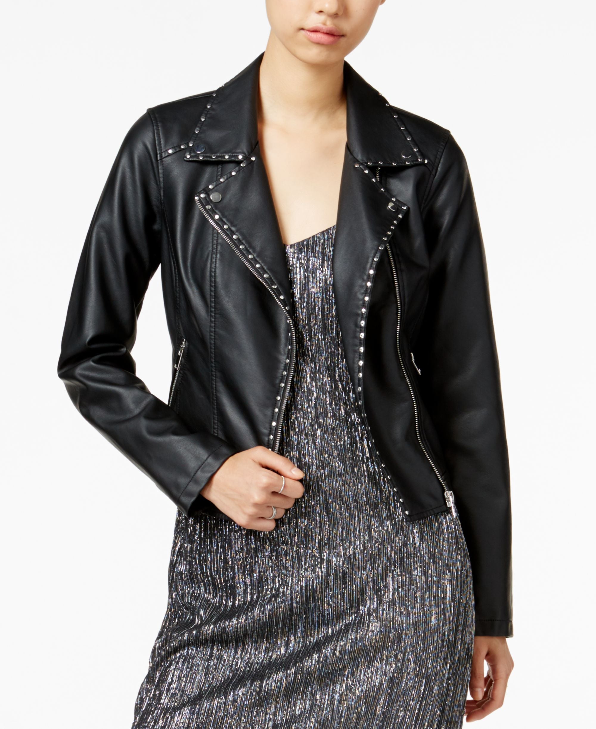 BAR III Studded Faux Leather Moto Jacket
