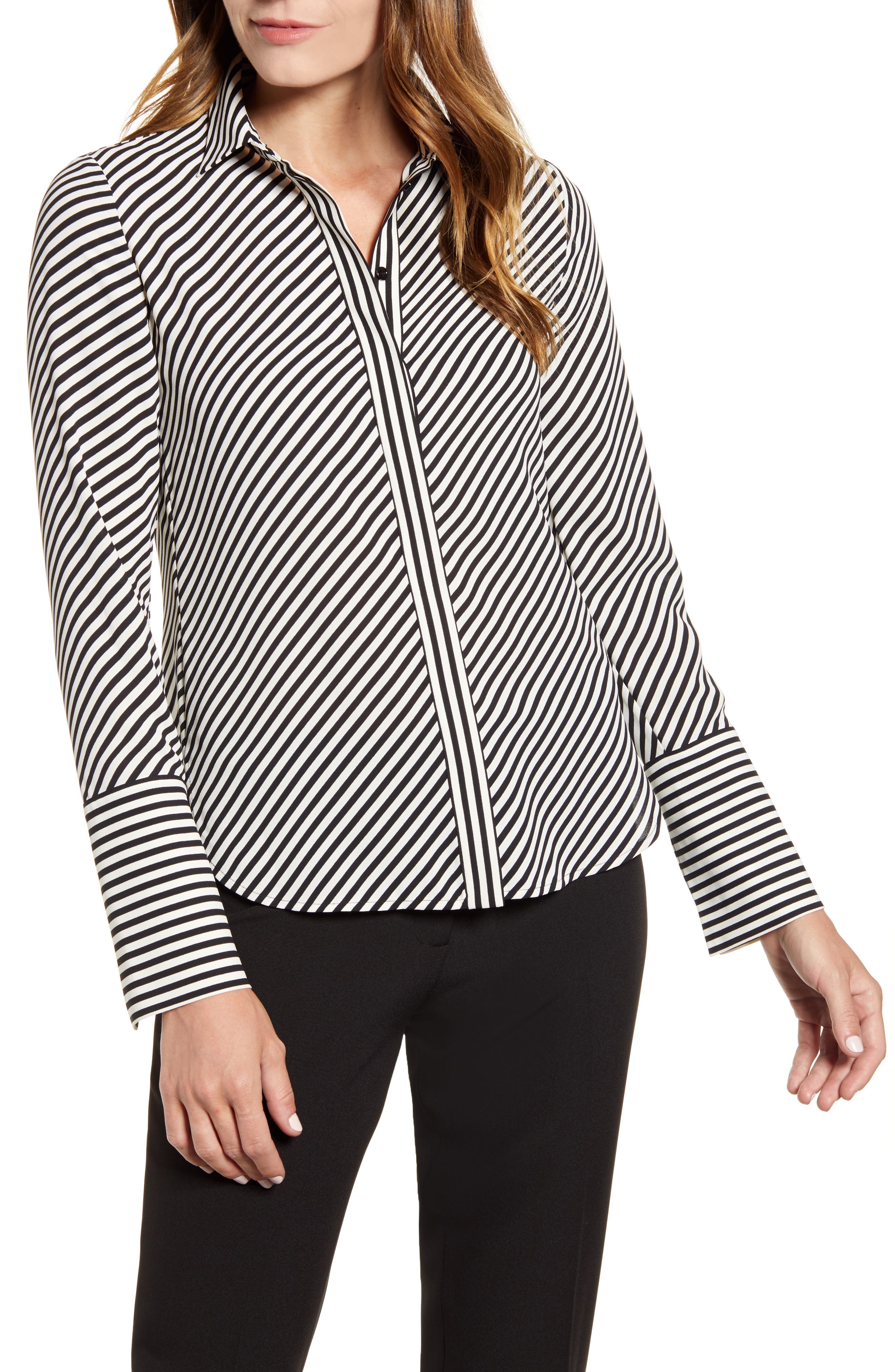 Printed Slit-Cuff Blouse